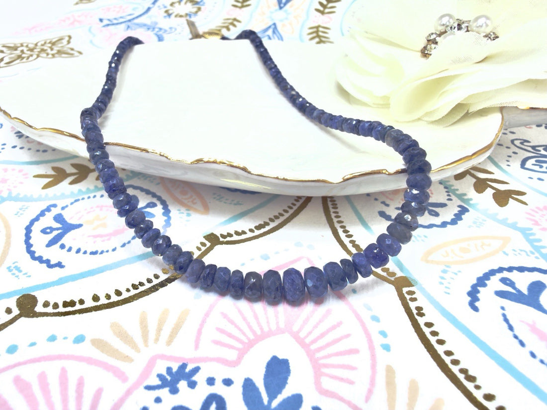 Genuine Sapphire (59ct) Solid 14k Yellow Gold Beaded Necklace, New 16"