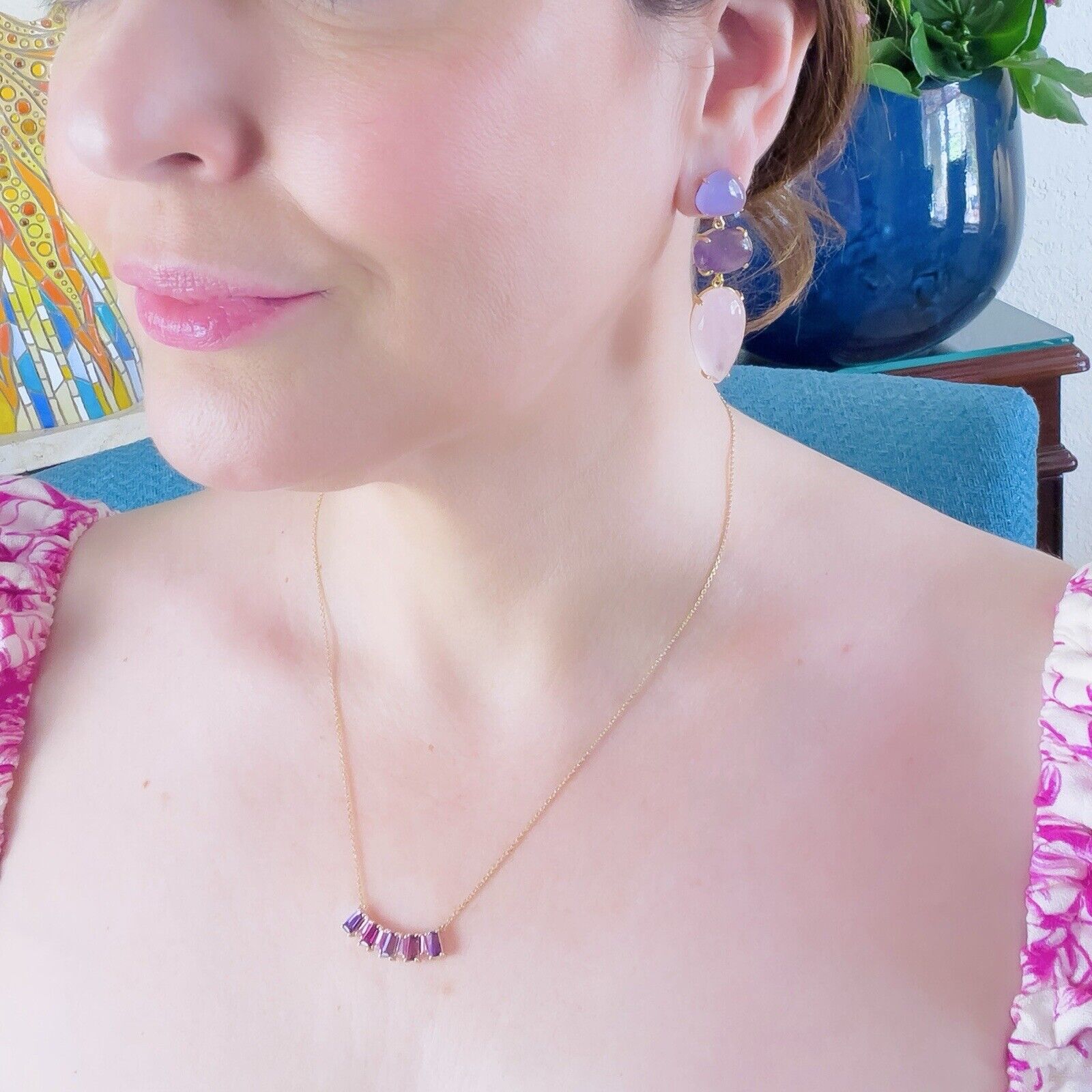 10k Yellow Gold Genuine Garnet & Amethyst Pendant Necklace