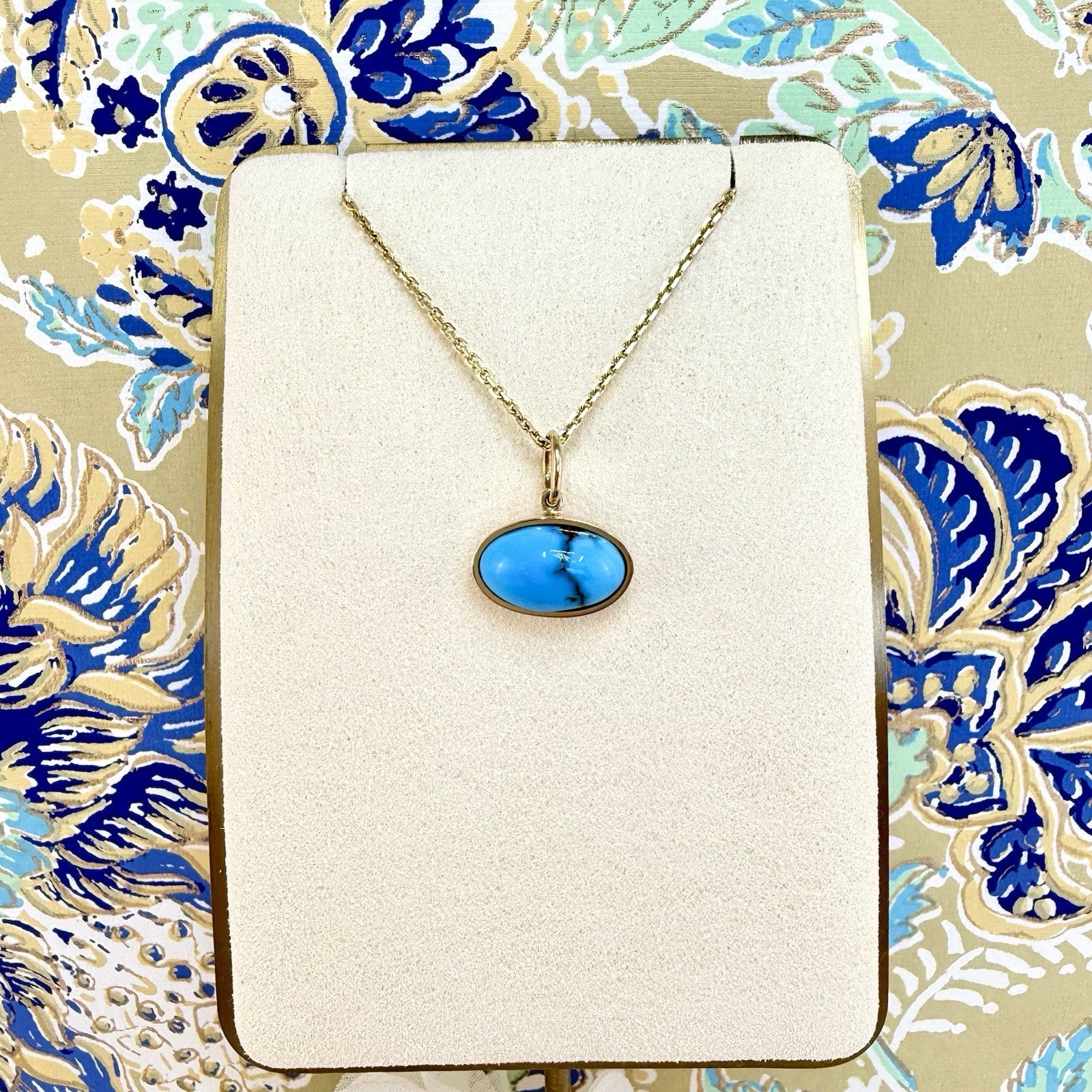 Modernist 14k Yellow Gold Natural Egyptian Turquoise Custom Made Pendant, Unisex