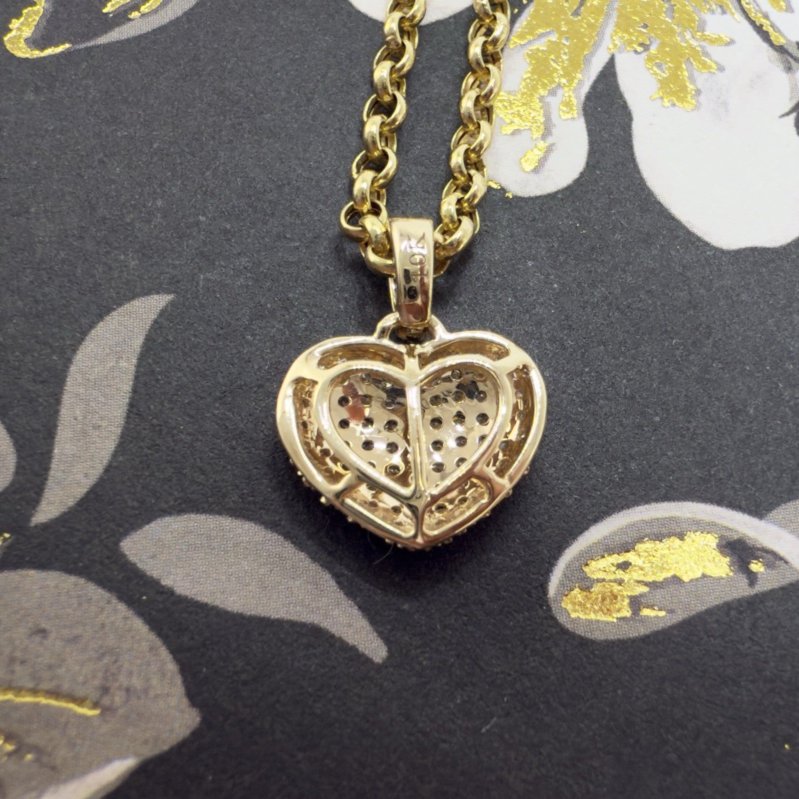 10k Yellow Gold Genuine Diamond Heart Pave Pendant, New
