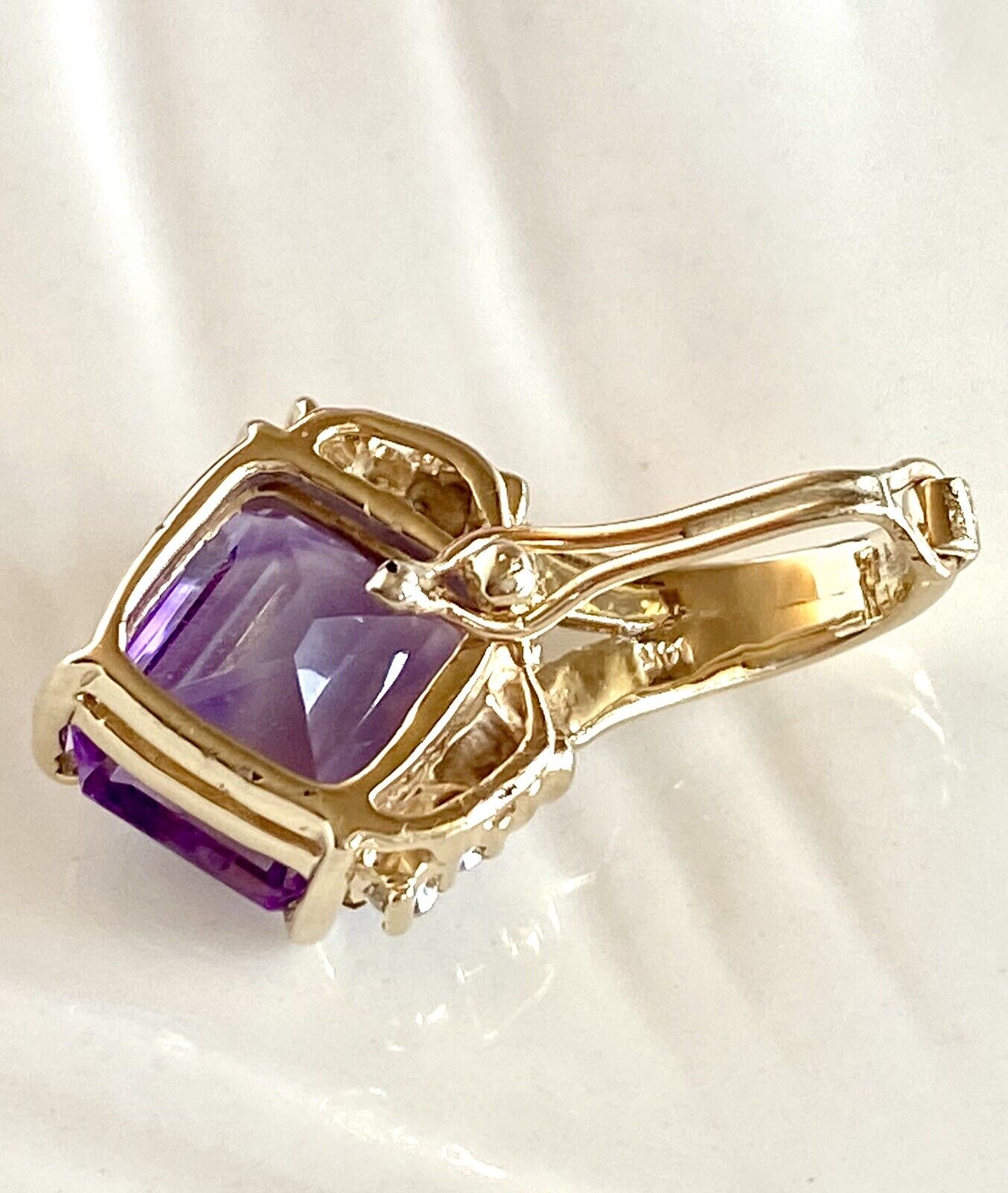 Vintage 14k Yellow Gold, Amethyst (5.12ct) & Diamond Enhancer/Pendant, New