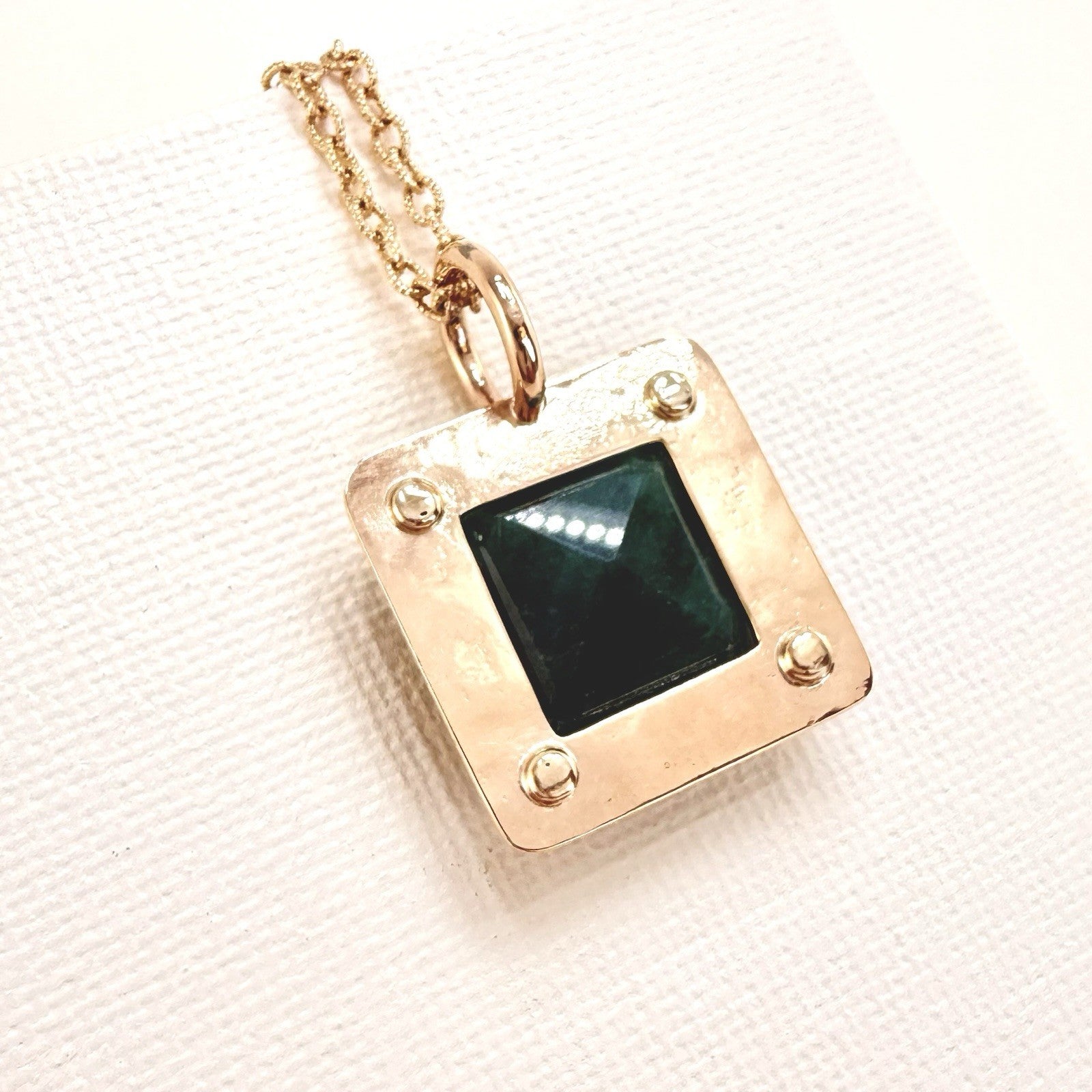 14k Yellow Gold Genuine Emerald Modernist Unisex Pendant, Newly Handcrafted