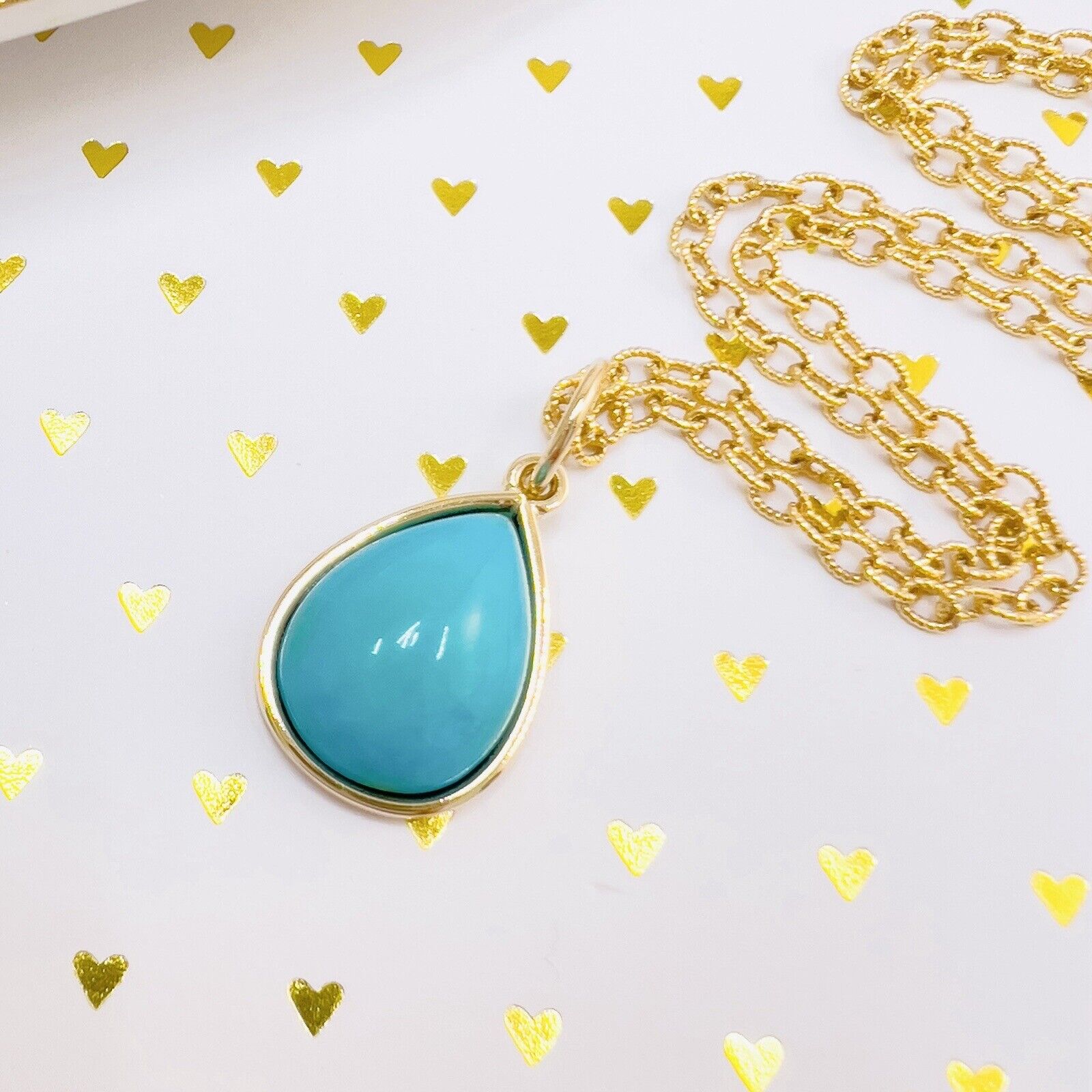 Natural Persian Turquoise 14k Yellow Gold Drop Pendant, Unisex, Handcrafted