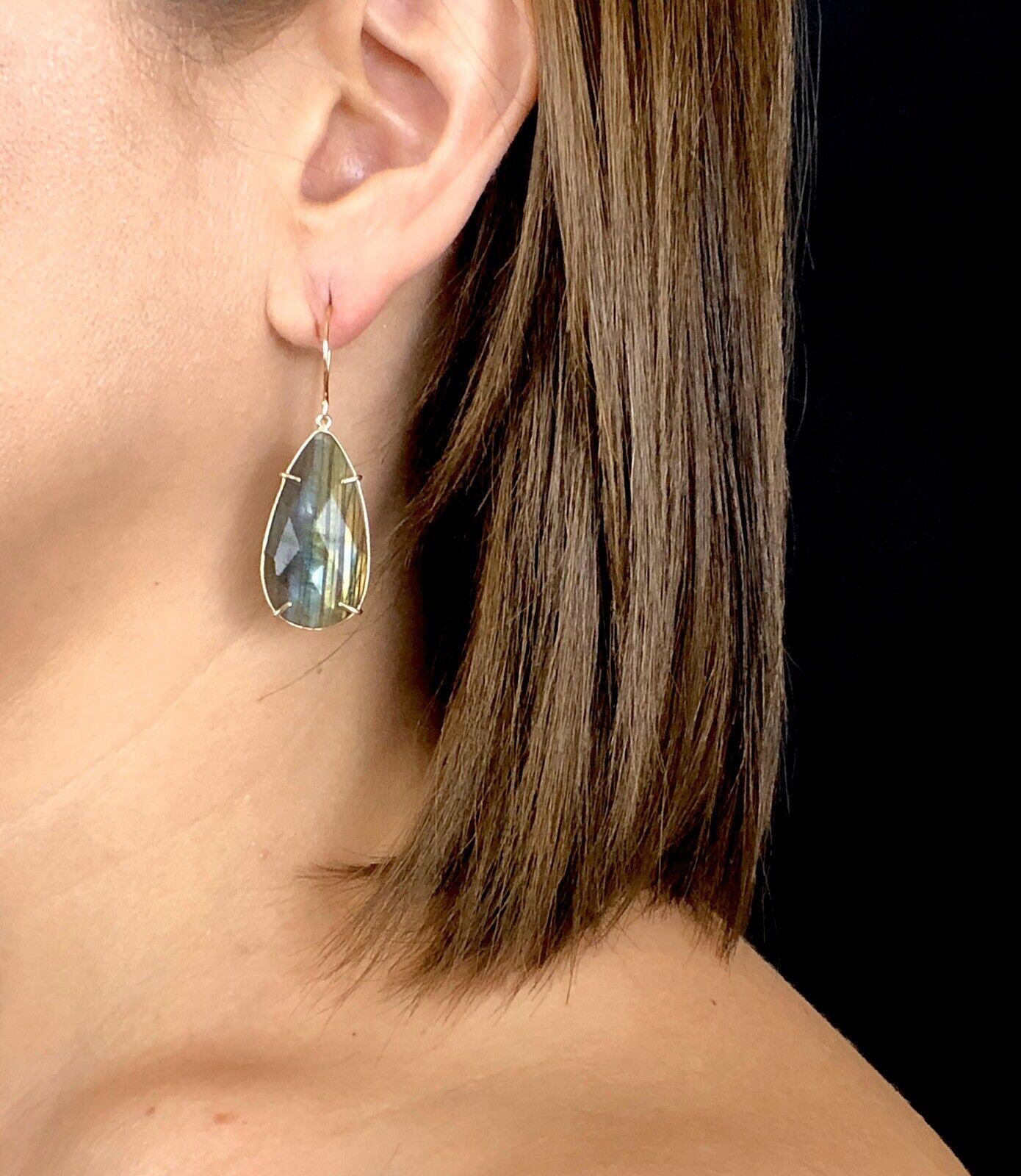 Fabulous! Large (39ctw) Natural Labradorite Dangle/Drop Earrings, New 1.92"