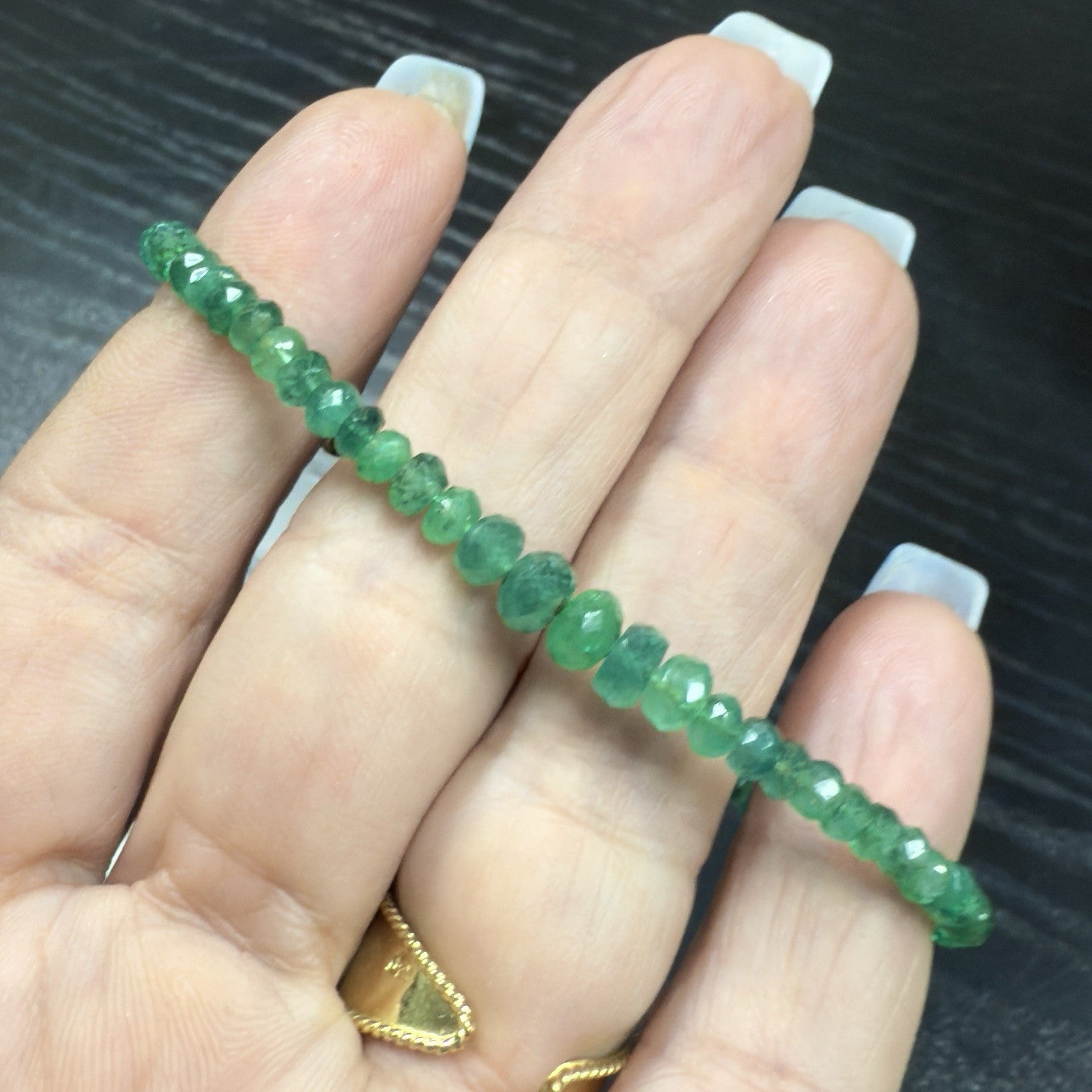 14k Yellow Gold Natural Emerald Bracelet, Adjustable 6.75-7.75", New