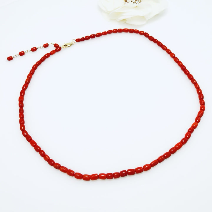 Natural Italian Red Coral 14k Yellow gold Necklace, Adjustable 18-19.5"