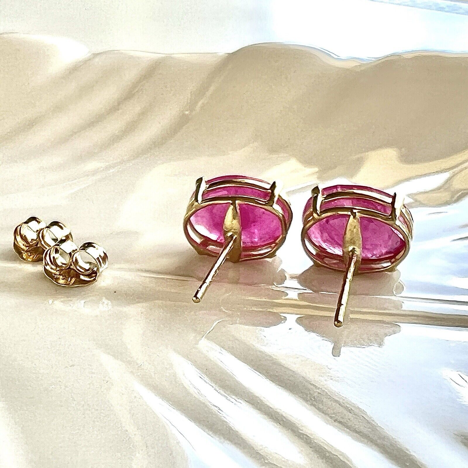 Solid 14k Yellow Gold Genuine Ruby 6x8mm Stud Earrings, New