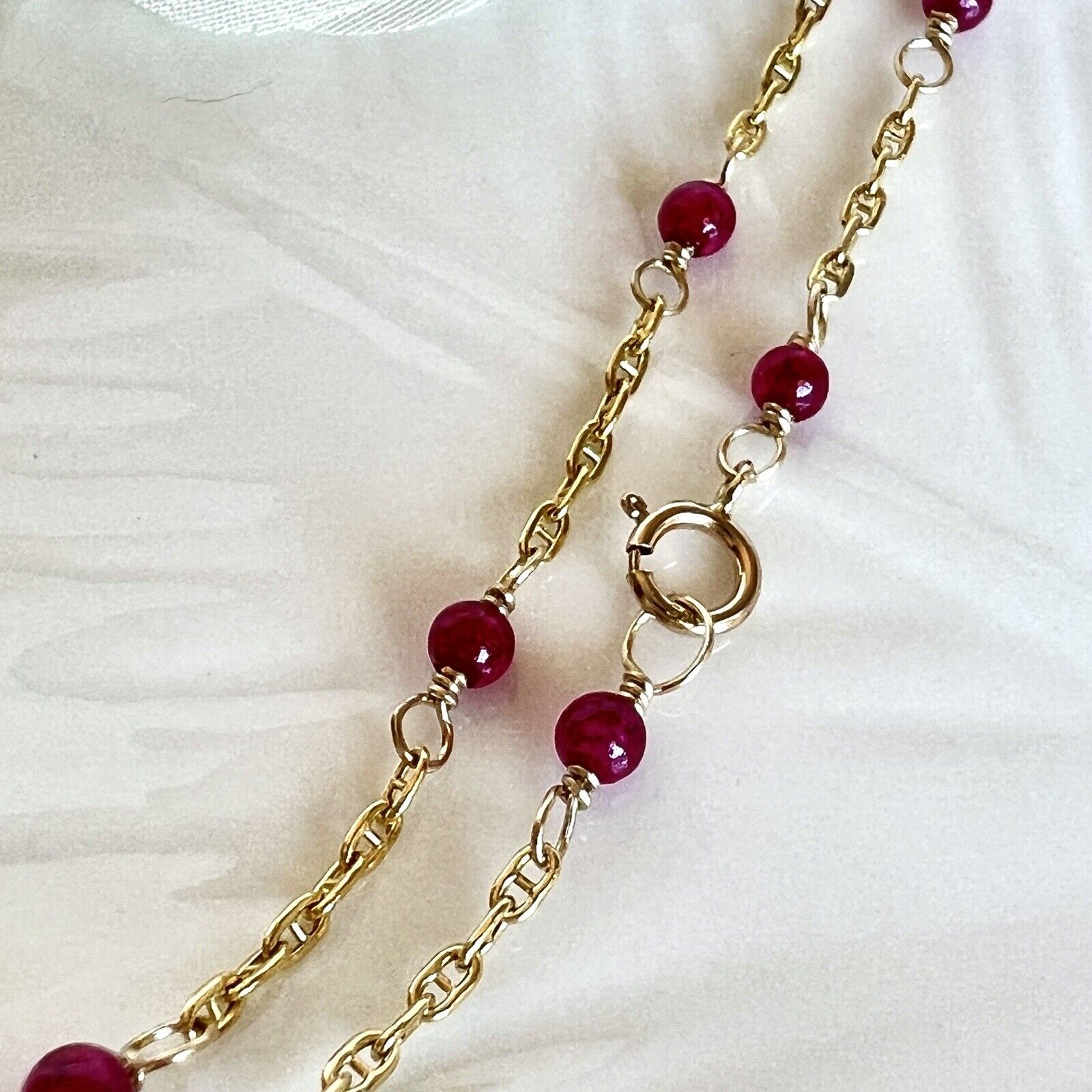 Solid 14k Yellow Gold and Lab Created Ruby (5.6ctw) Angel Necklace, New, 17.25"