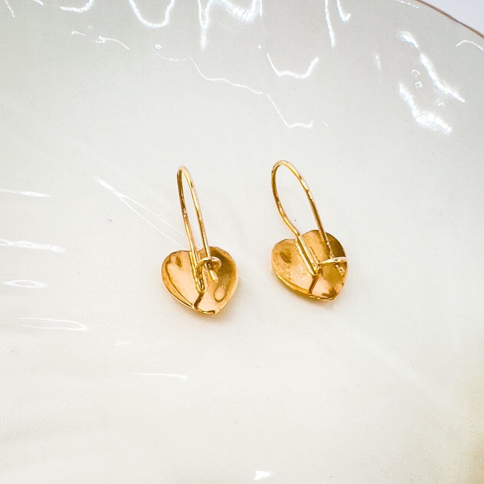 Antique 14k Rose Gold Repoussé Flower Heart Design Dangle Hook Earrings