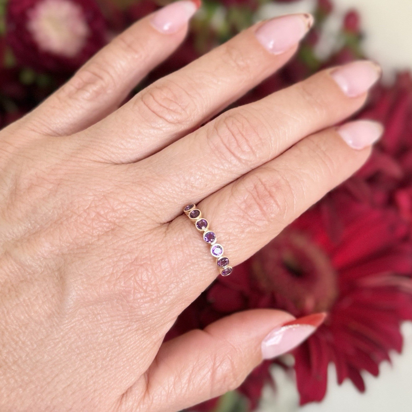 10k Yellow Gold Genuine Amethyst Ring Band, New, Sz 8.75