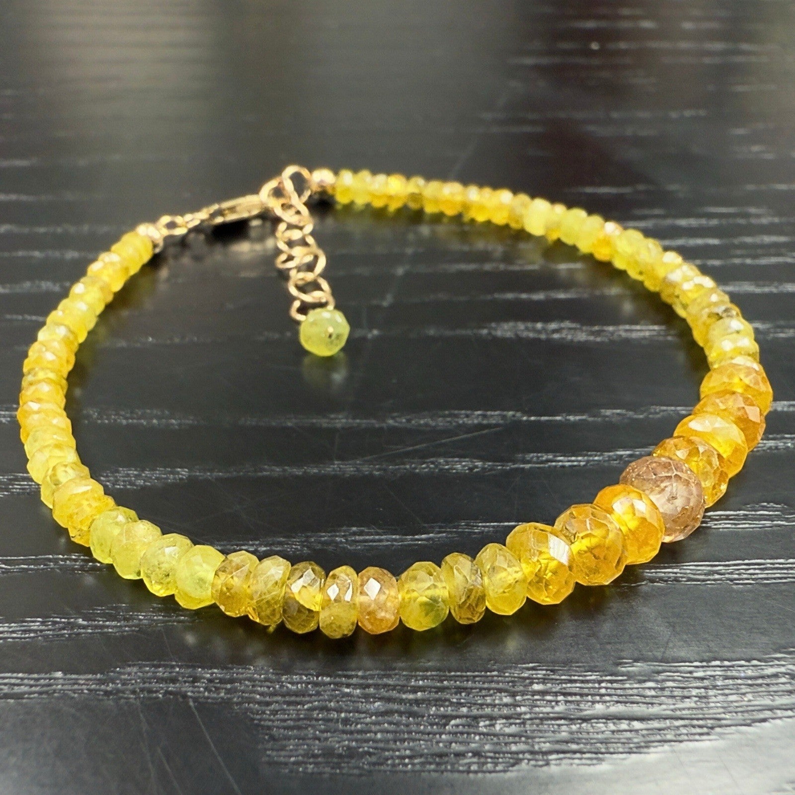 14k Yellow Gold Yellow Sapphire Bracelet, Adjustable 6.75-7.75", New