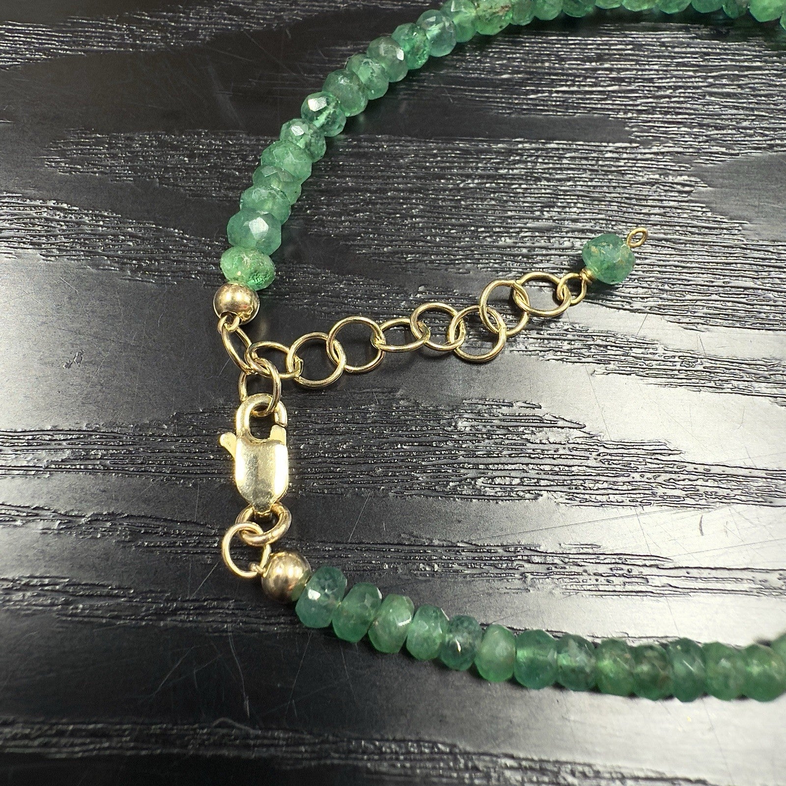 14k Yellow Gold Natural Emerald Bracelet, Adjustable 6.75-7.75", New