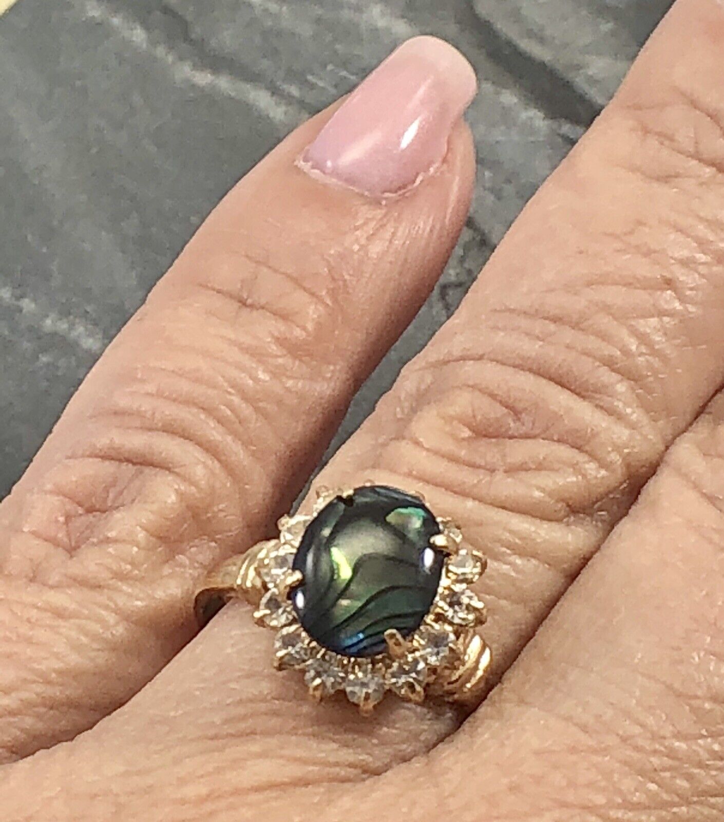 Genuine Abalone and Made With Swarovski HGE Adjustable 6-9 Ring, New