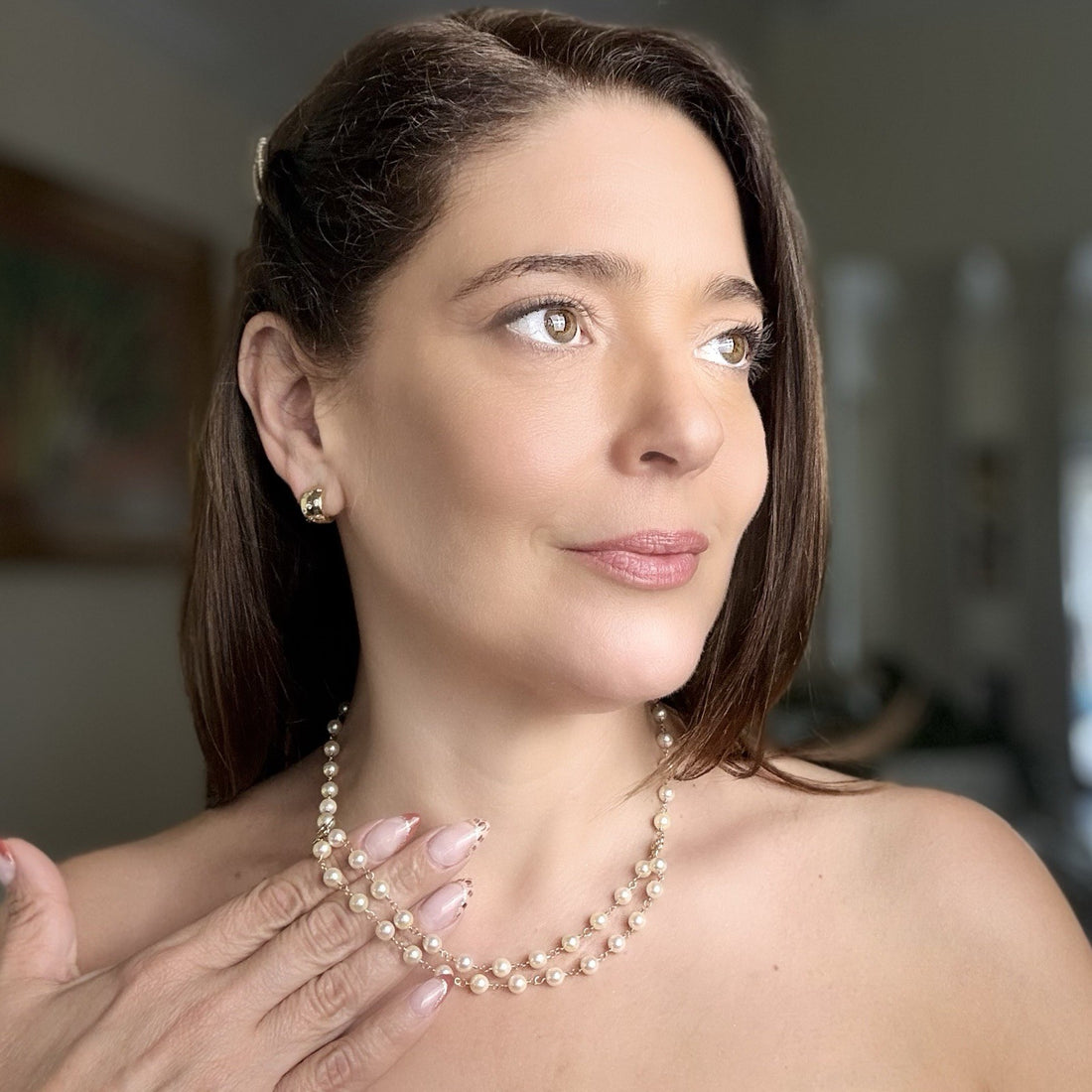 14k Yellow Gold Genuine Akoya Cultured Pearls Handcrafted Necklace, 17-18.75"