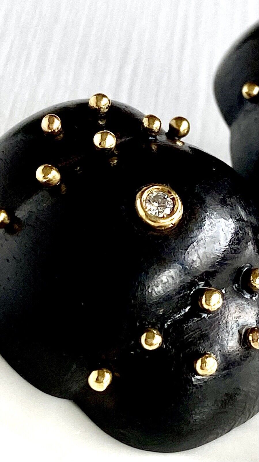 Unique 18K Yellow Gold Ebony and Diamond Stud Earrings