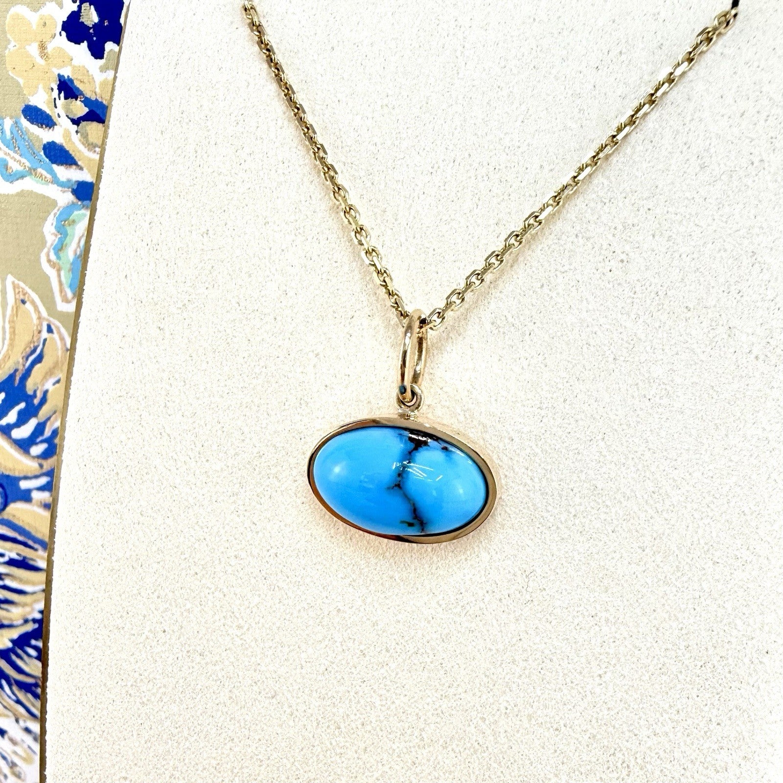 Modernist 14k Yellow Gold Natural Egyptian Turquoise Custom Made Pendant, Unisex