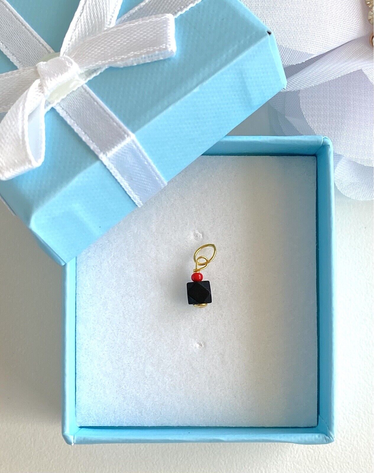 Genuine 4mm Azabache (Jet) & Solid 10k Yellow Gold Protection Pendant, New