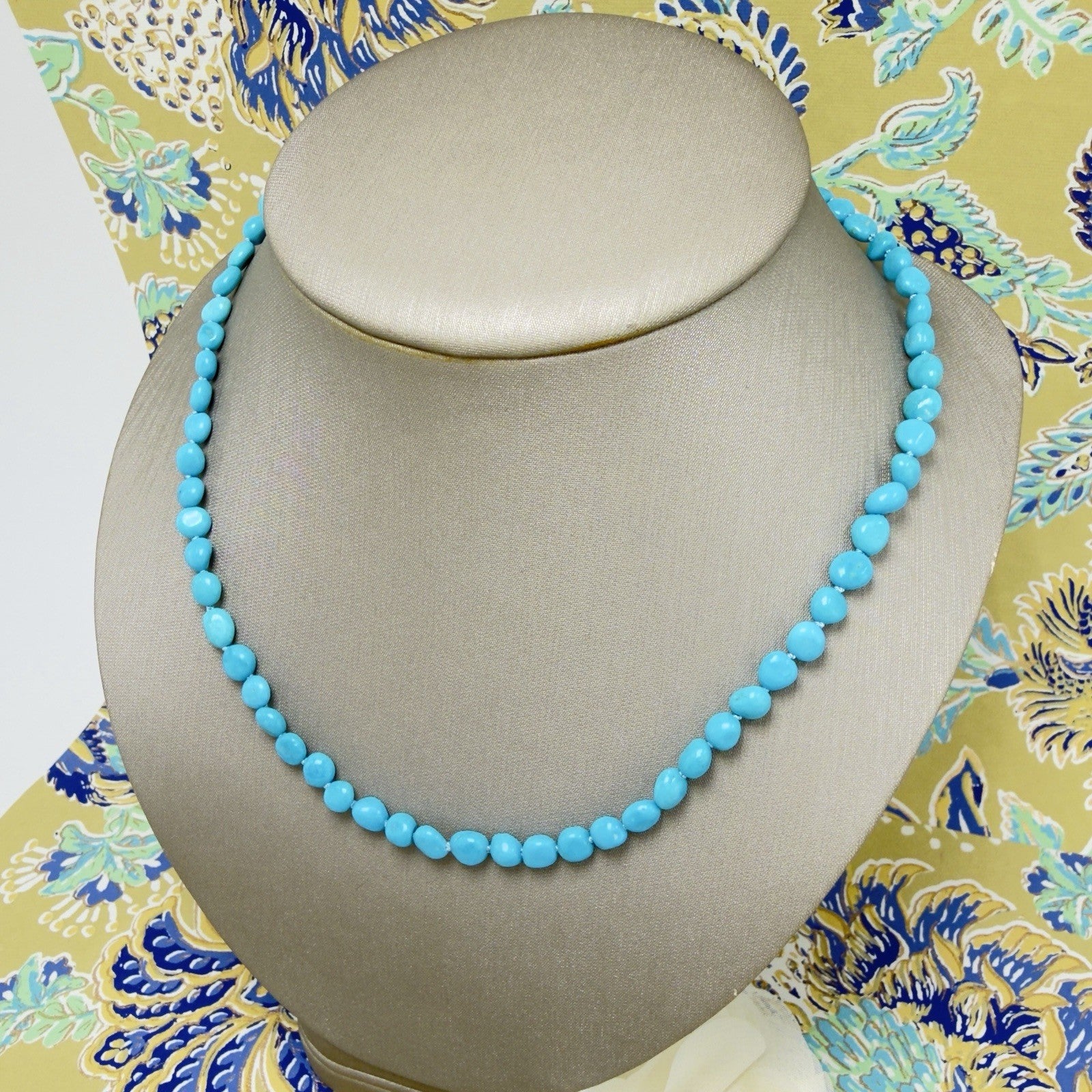 14k Yellow Gold Sleeping Beauty Turquoise Necklace, New, Adjustable 17.5-19.5"