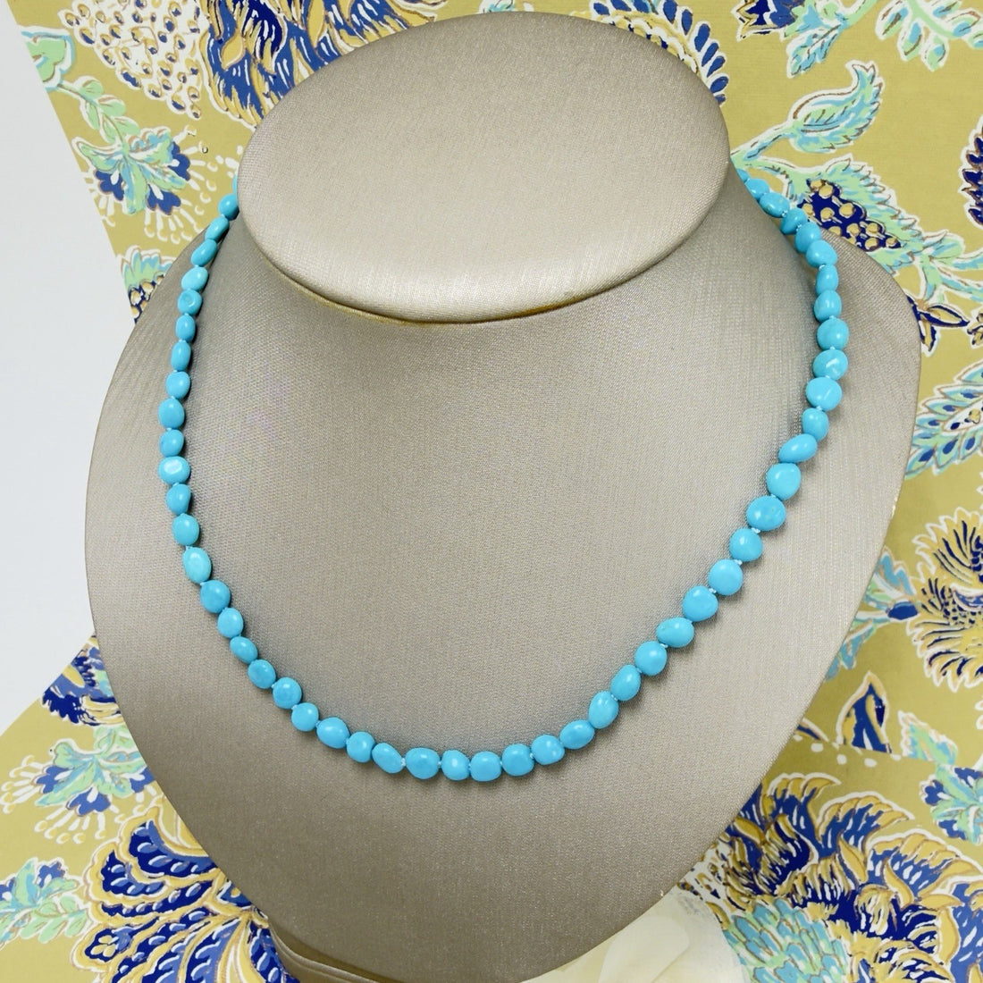 14k Yellow Gold Sleeping Beauty Turquoise Necklace, New, Adjustable 17.5-19.5"