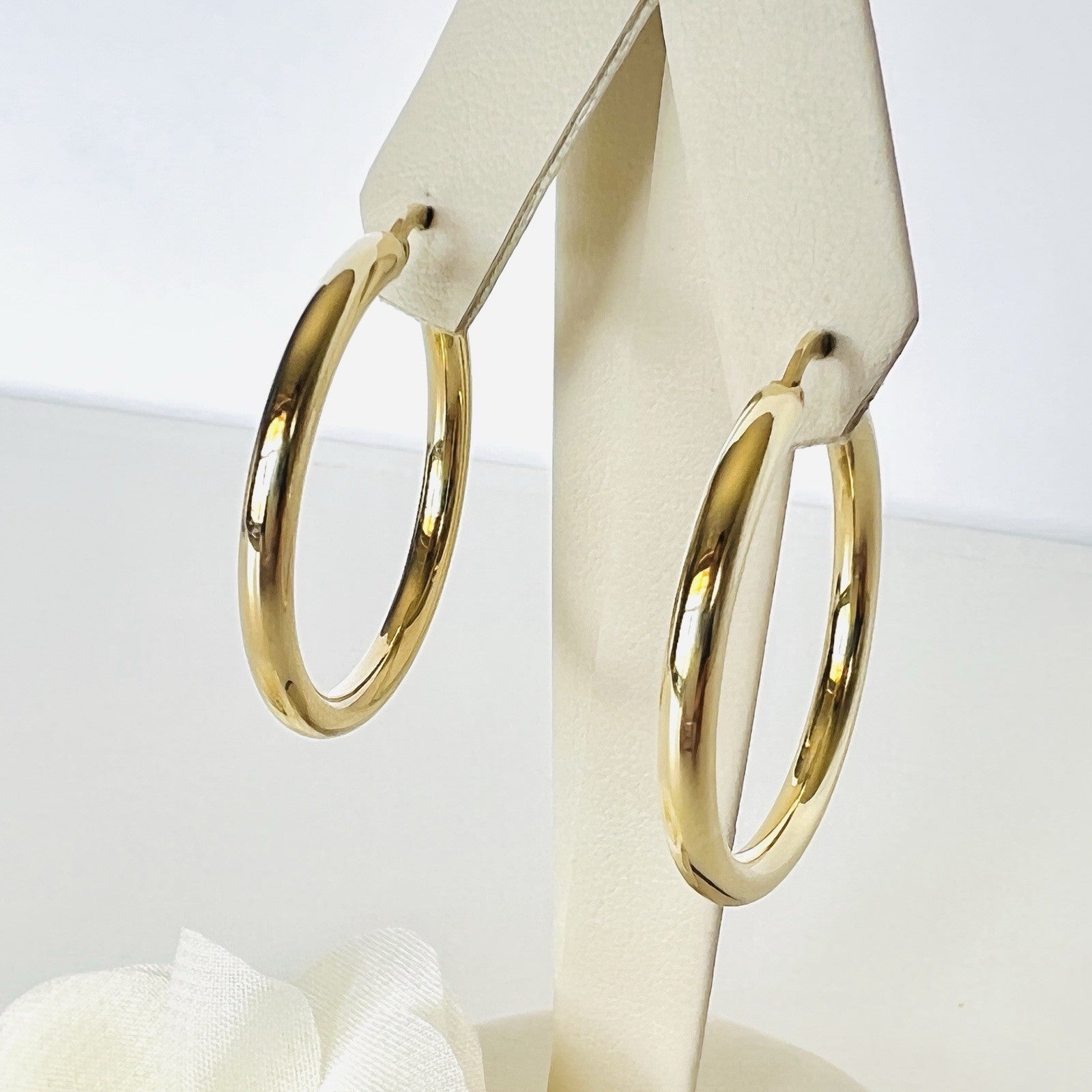 Solid 14k Yellow Gold 3mm Thick Hoop Earrings 30mm Diameter, New