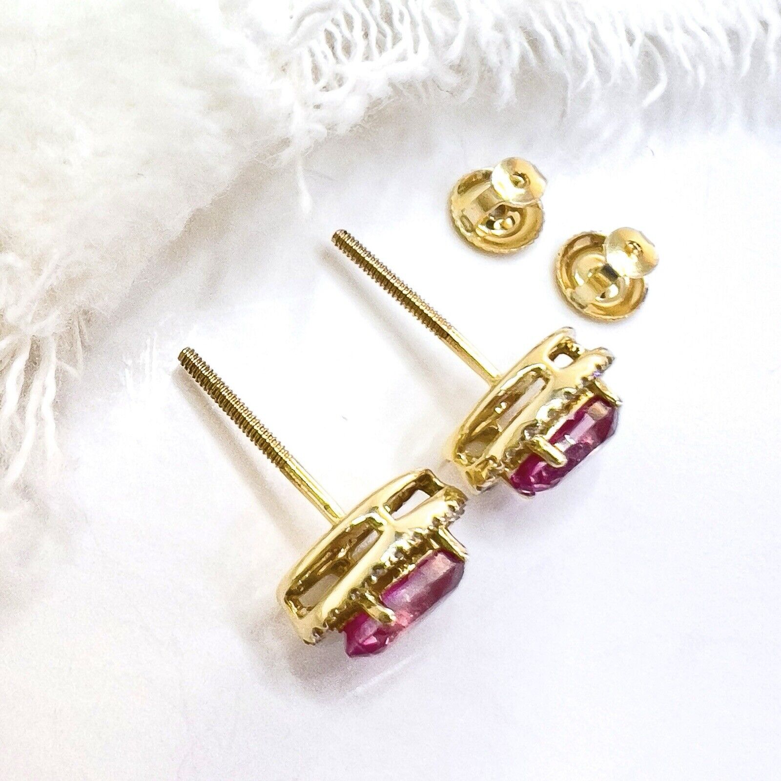 10k Yellow Gold Genuine Pink Topaz & Diamond Halo Stud Earrings, New