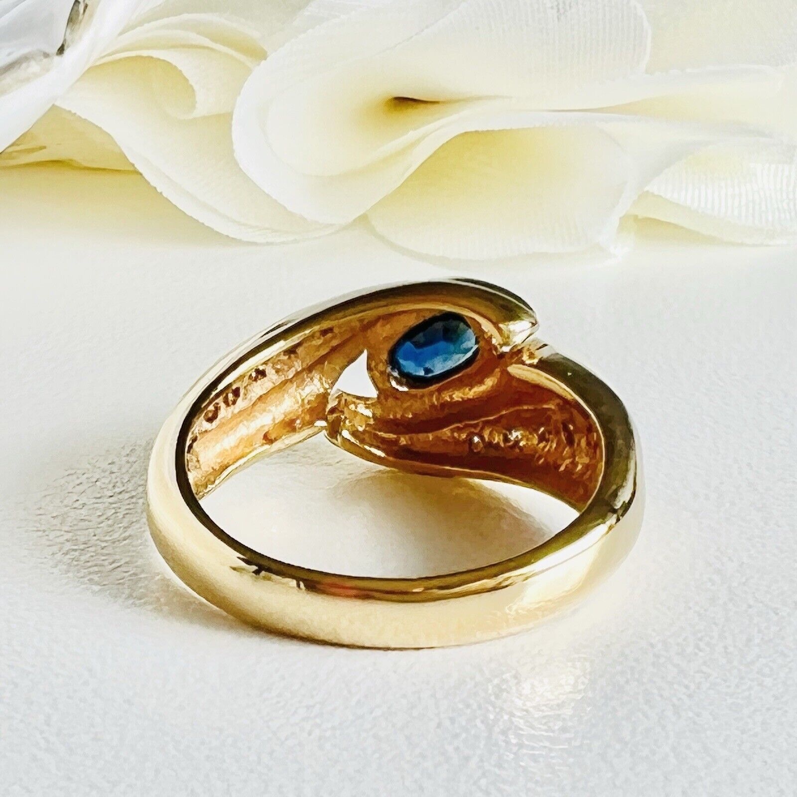 Solid 18k Yellow Gold Genuine Sapphire & Diamond Ring, Pre-owned Sz 6.75