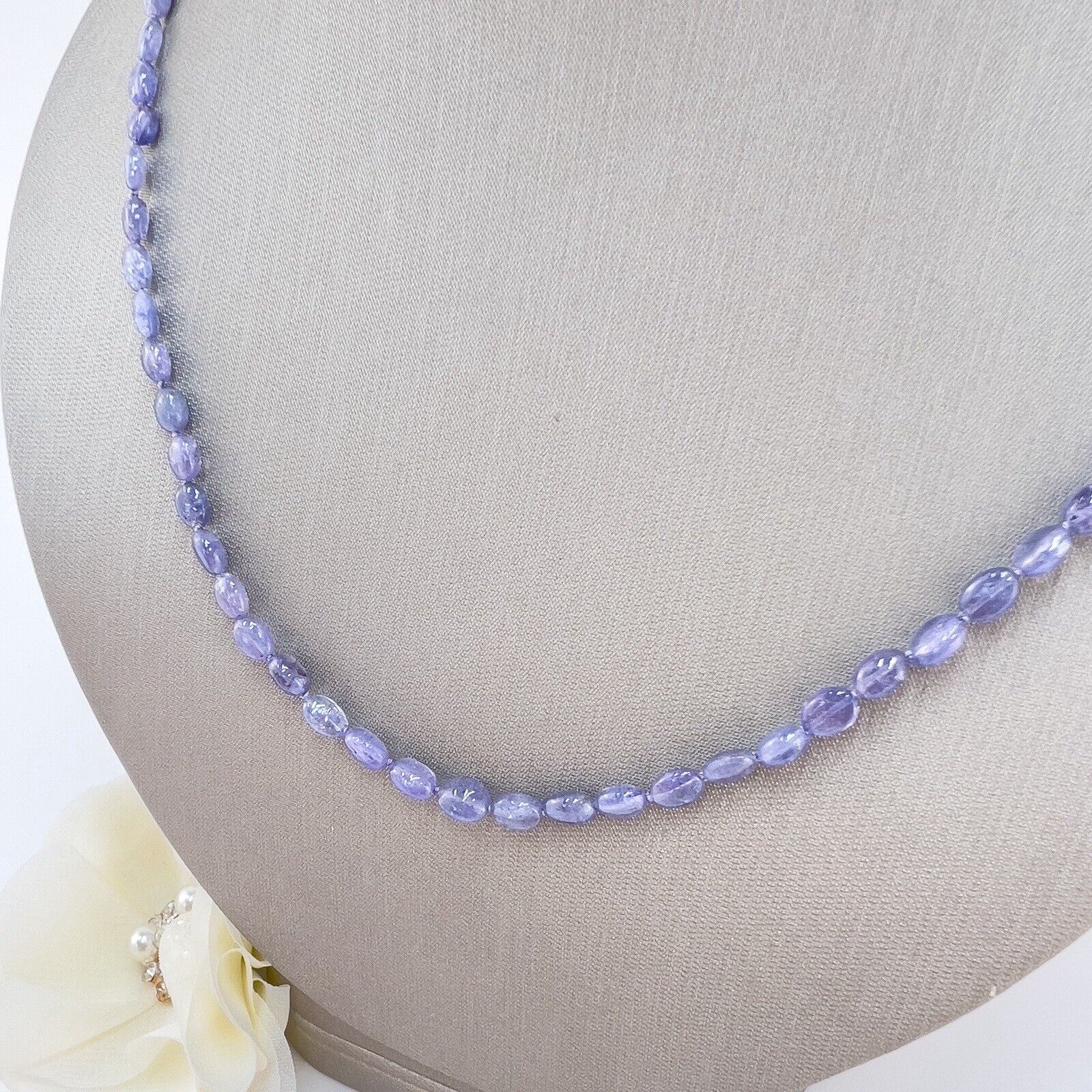 Natural Tanzanite 14k Yellow Gold Beaded Necklace, New 18"