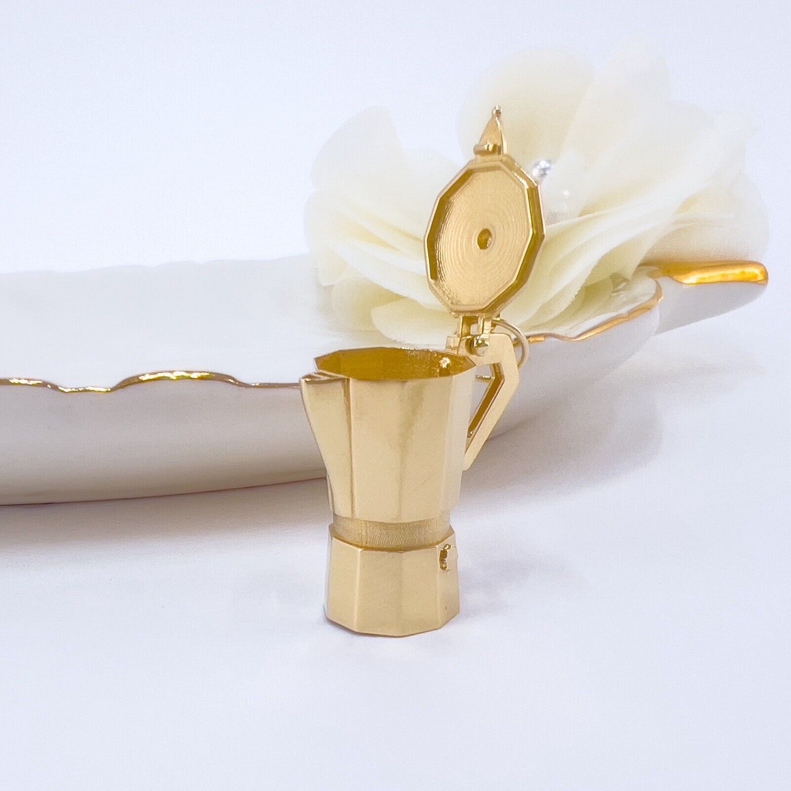 14K Yellow Gold 3D Italian Espresso Coffee Pot/ Cafetera Cubana, New, Large