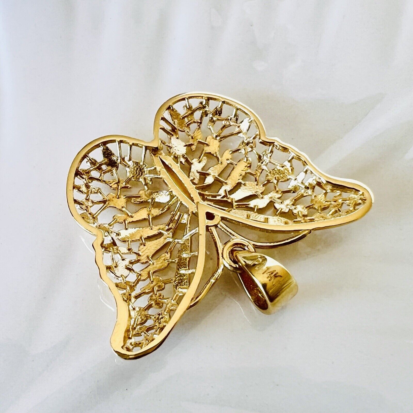 Solid 14k Yellow Gold Filigree Butterfly Pendant/Charm, New, 0.94"