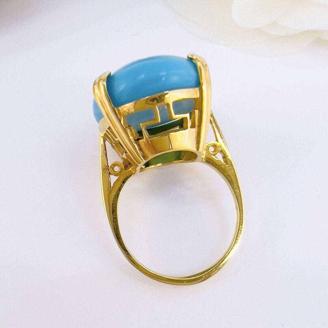Vintage European 8k Yellow Gold American Turquoise & Diamond Ring, Size 4.75