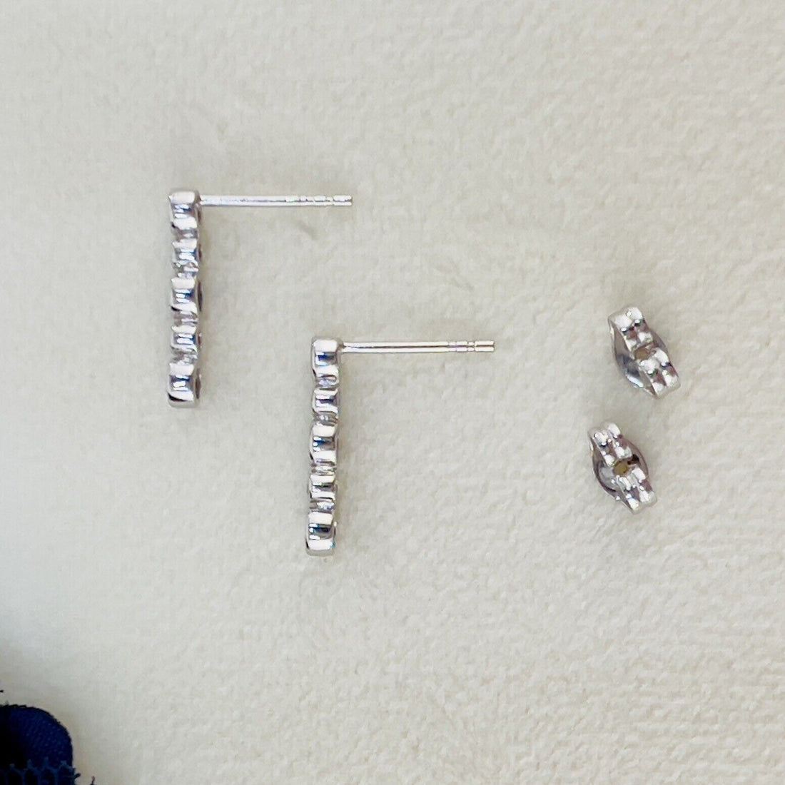 Solid 14k White Gold Genuine Sapphire & Diamond Stud Earrings, New