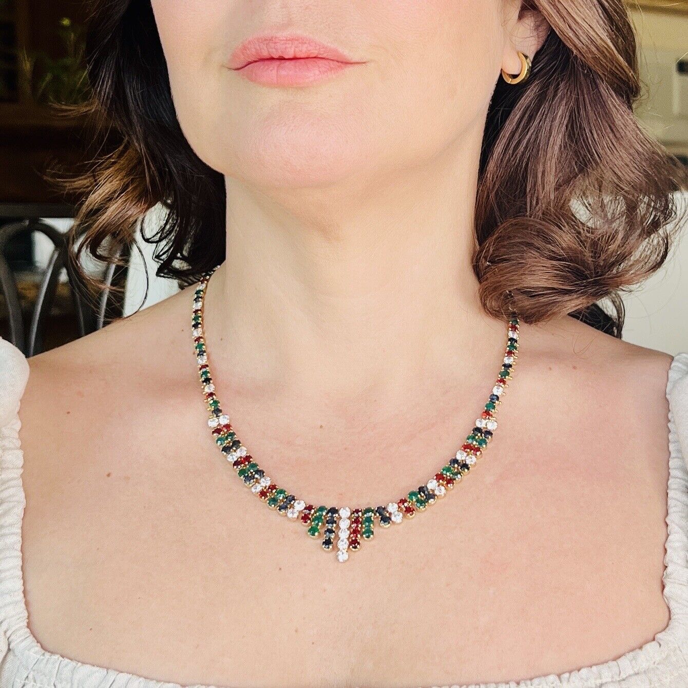 Vintage Genuine Multi-Gemstone "Cleopatra" Necklace, New 19"