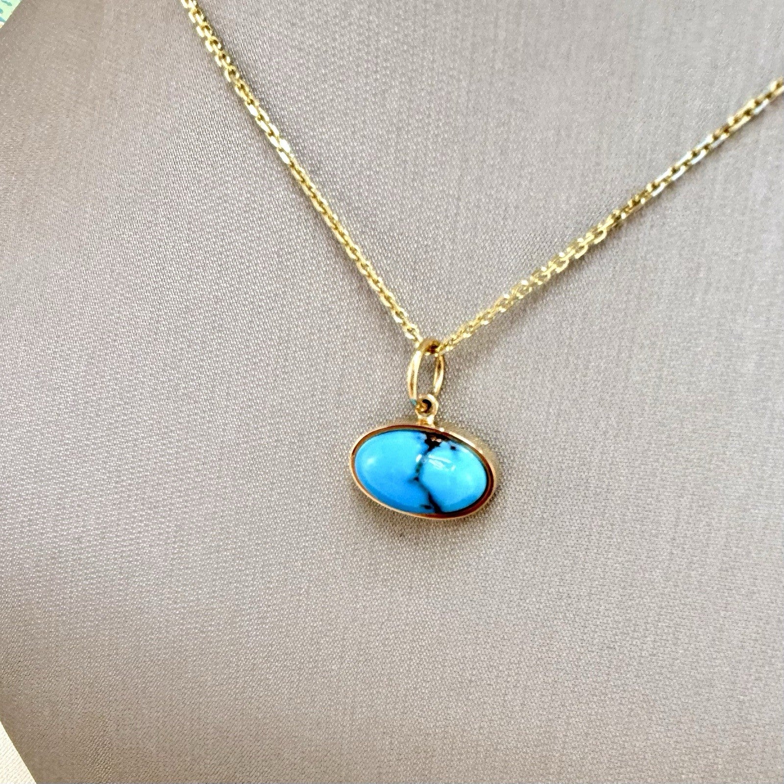Modernist 14k Yellow Gold Natural Egyptian Turquoise Custom Made Pendant, Unisex