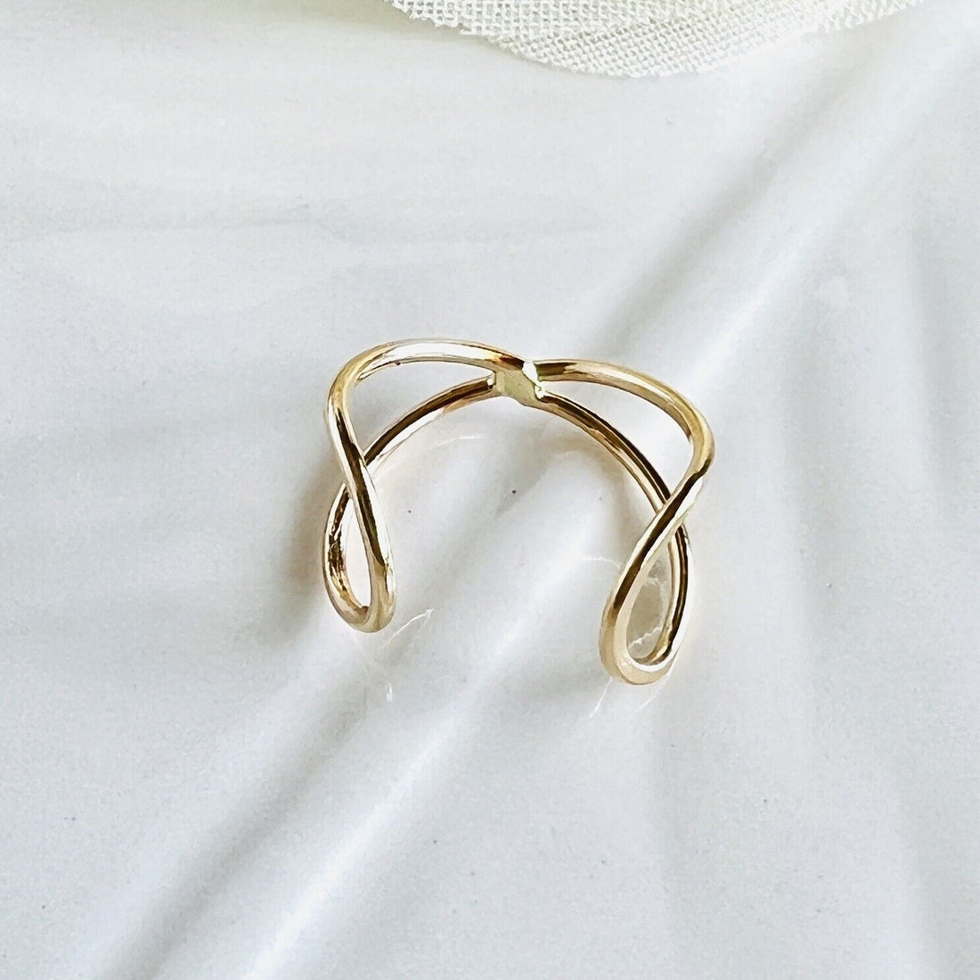 Solid 14k Yellow Gold Criss-Cross Ear Cuff Earring, New