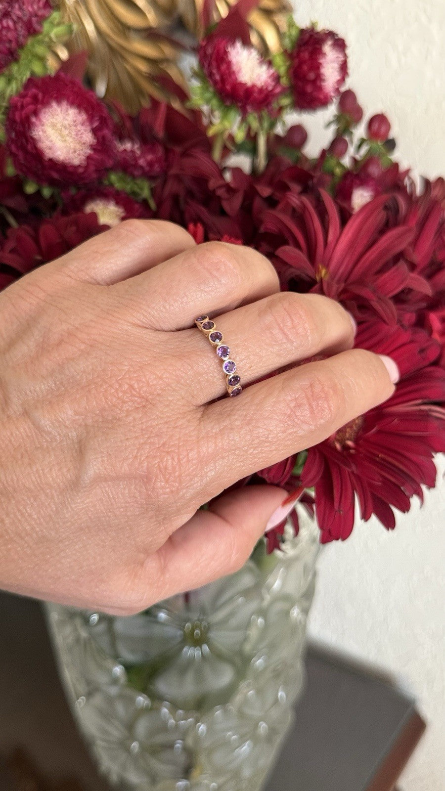 10k Yellow Gold Genuine Amethyst Ring Band, New, Sz 8.75