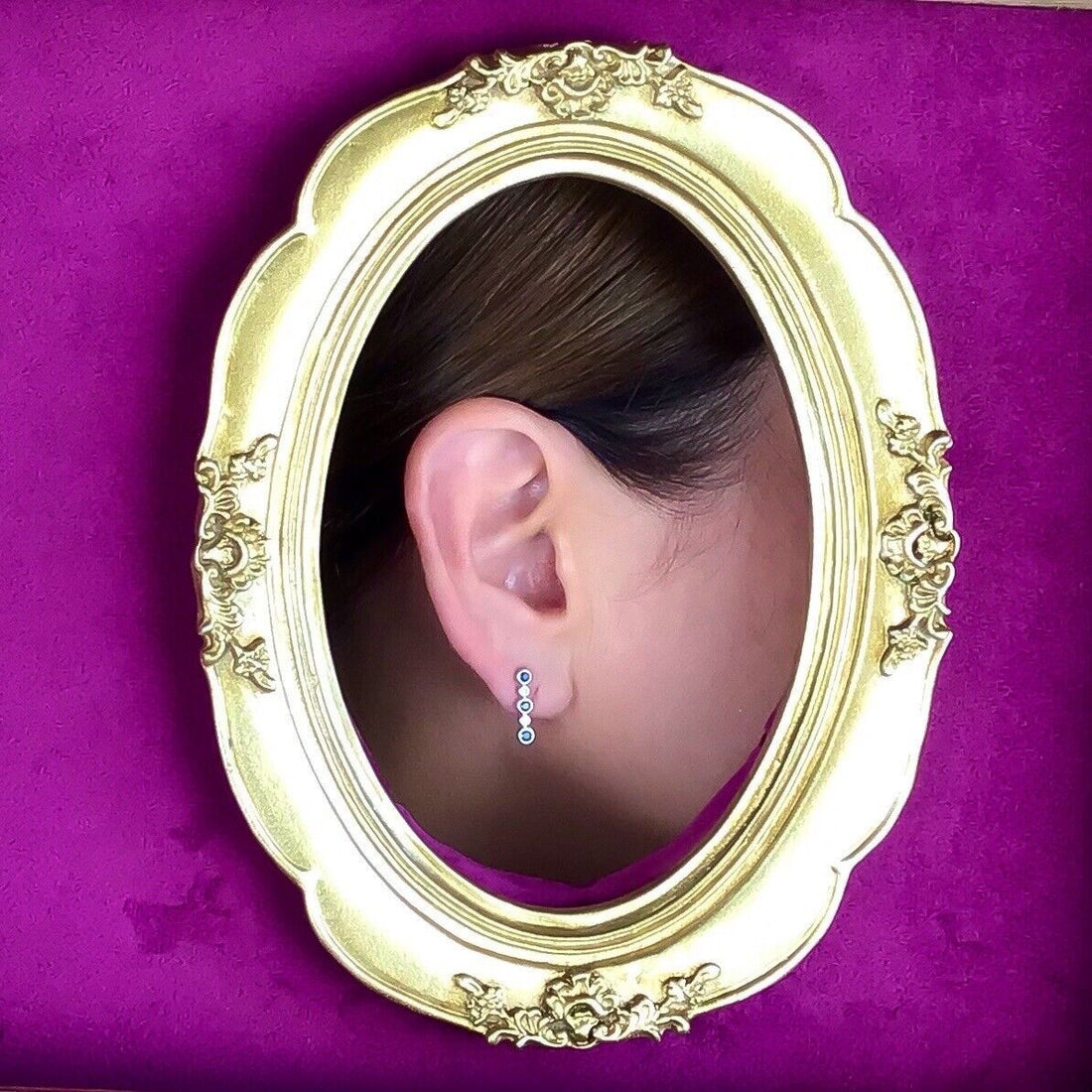Solid 14k White Gold Genuine Sapphire & Diamond Stud Earrings, New
