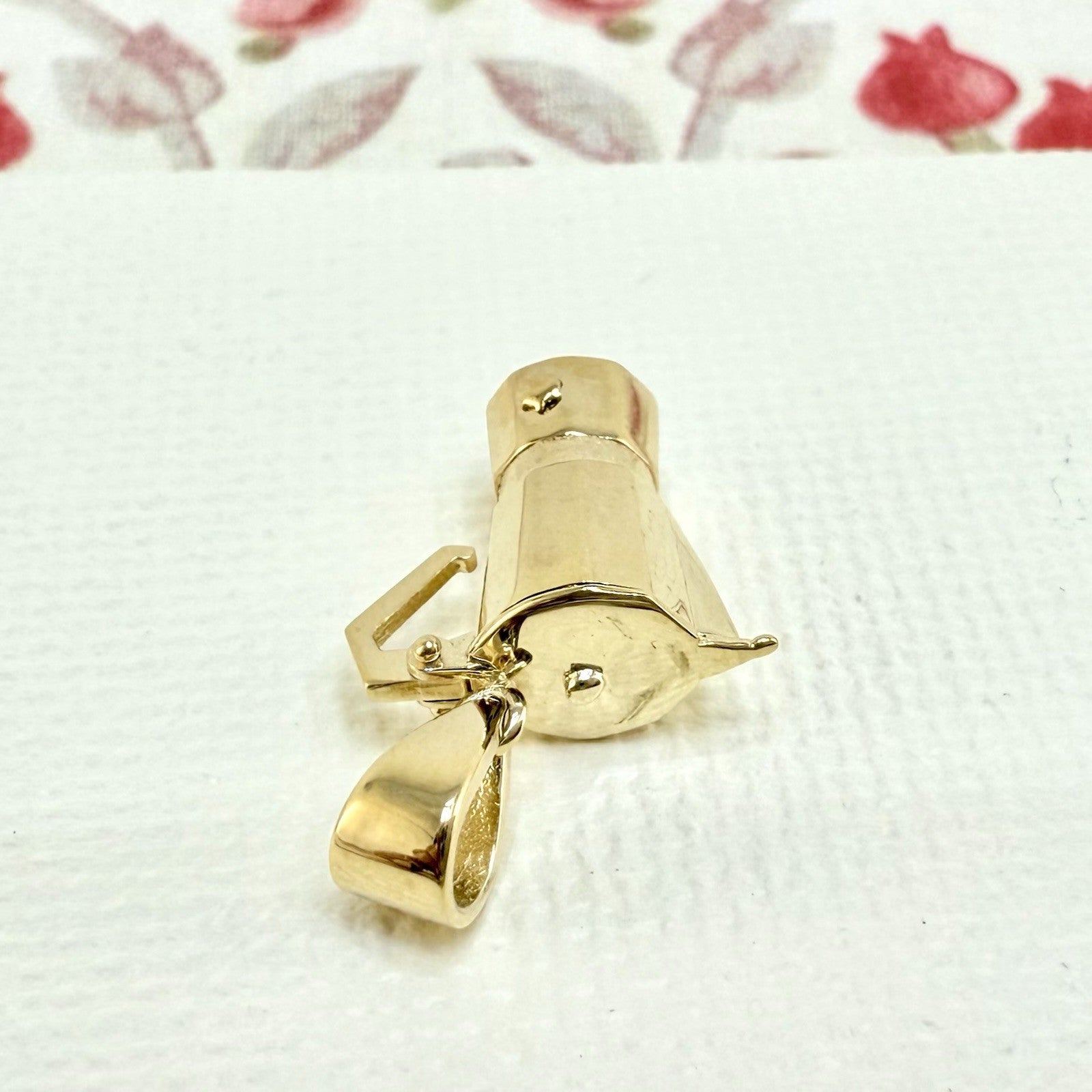 14K Yellow Gold 3D Italian Espresso Coffee Pot/ Cafetera, New, Small
