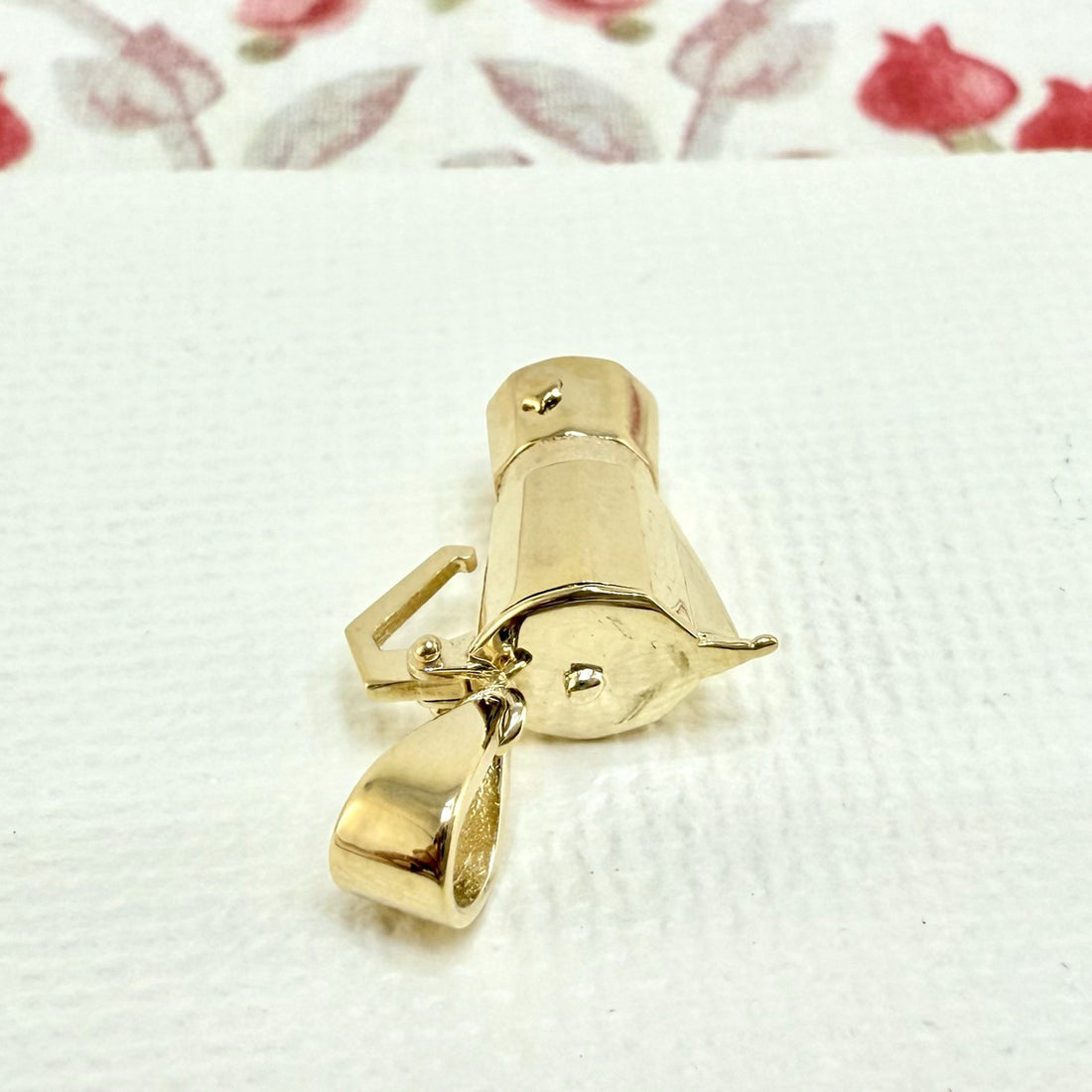 14K Yellow Gold 3D Italian Espresso Coffee Pot/ Cafetera, New, Small