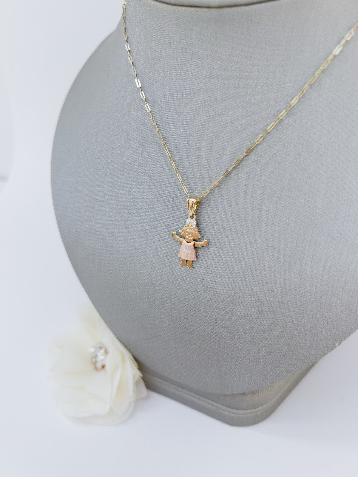 14k Gold Girl in Sundress Charm Pendant, New 1.12"
