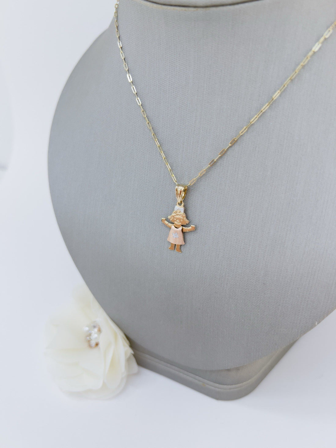 14k Gold Girl in Sundress Charm Pendant, New 1.12"