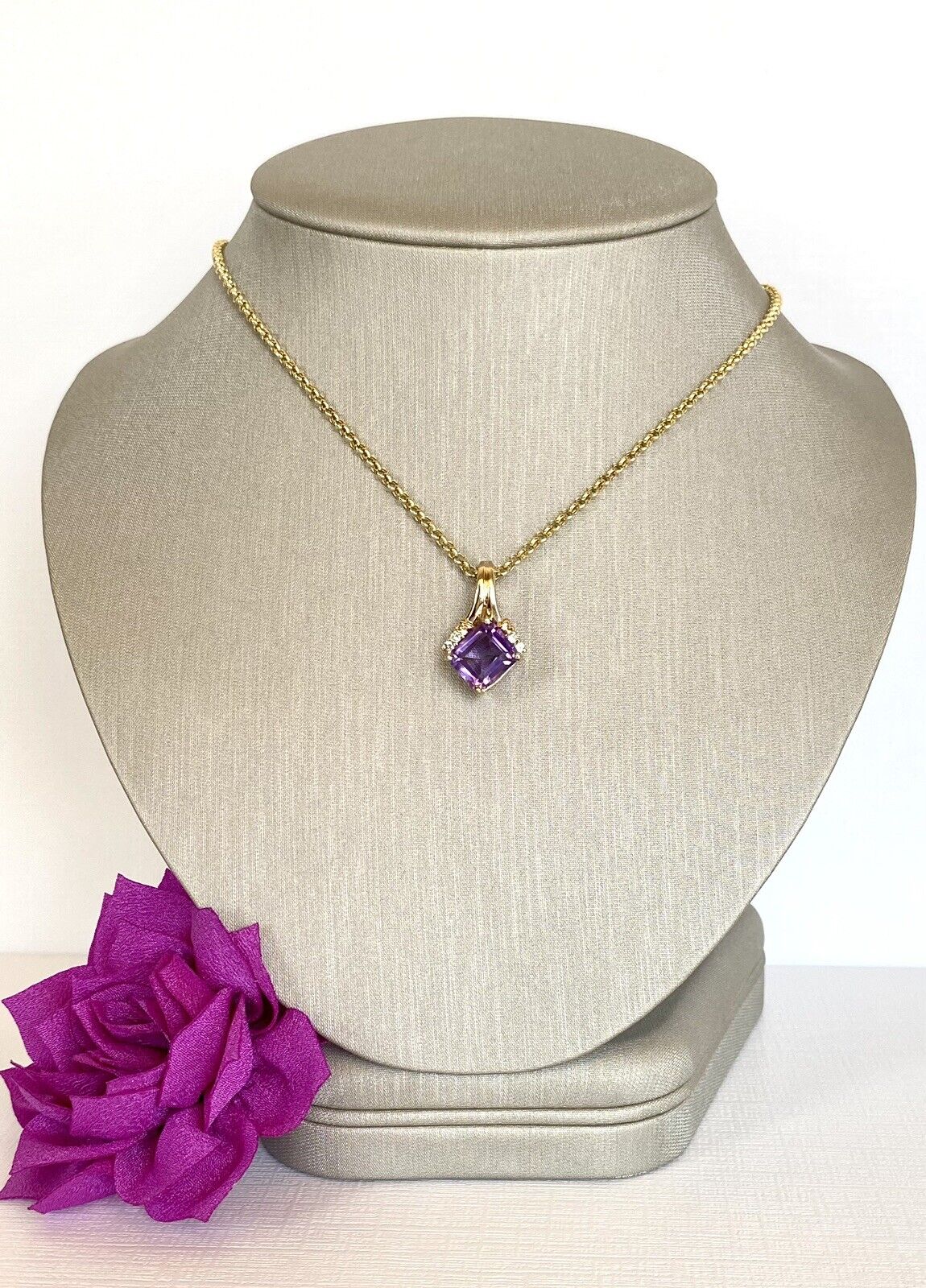 Vintage 14k Yellow Gold, Amethyst (5.12ct) & Diamond Enhancer/Pendant, New