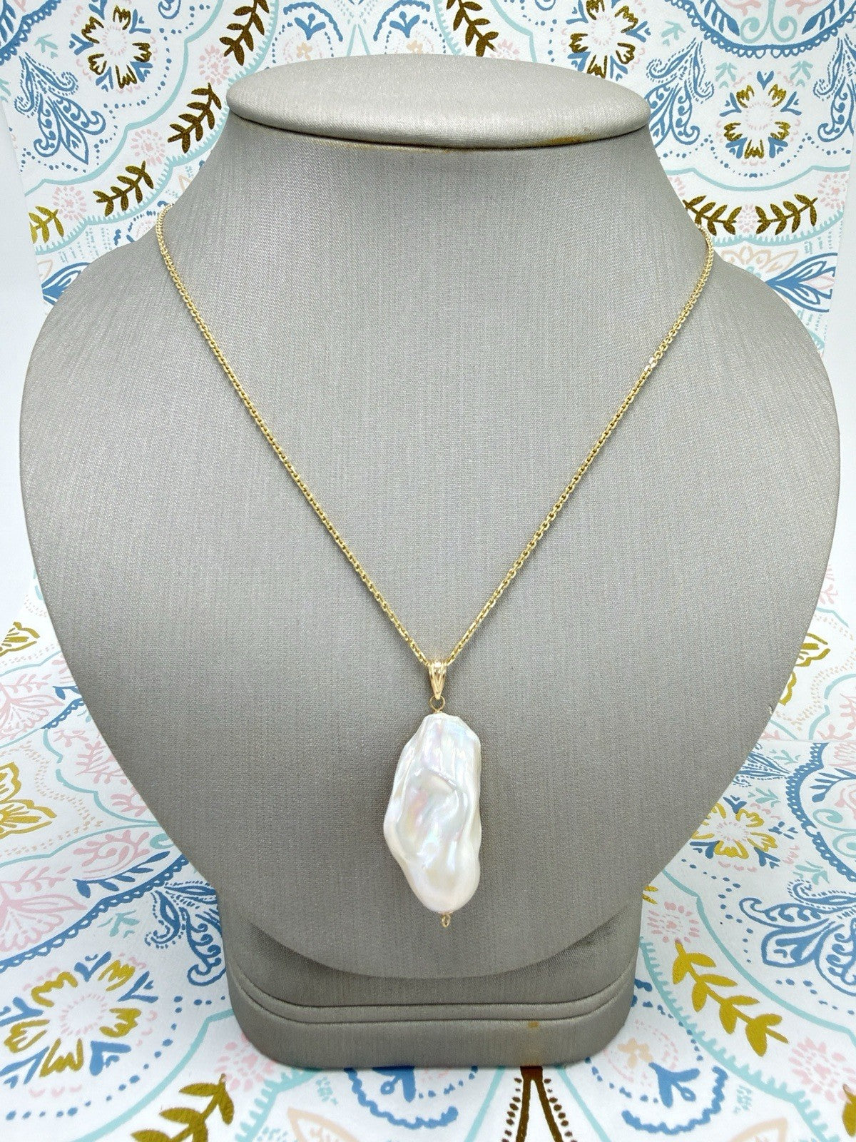 14k Yellow Gold Genuine Baroque Pearl Pendant, New 1.5"