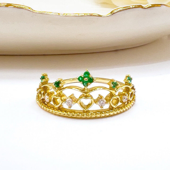 10k Yellow Gold Genuine Emerald & Diamond Crown Ring, New Size7