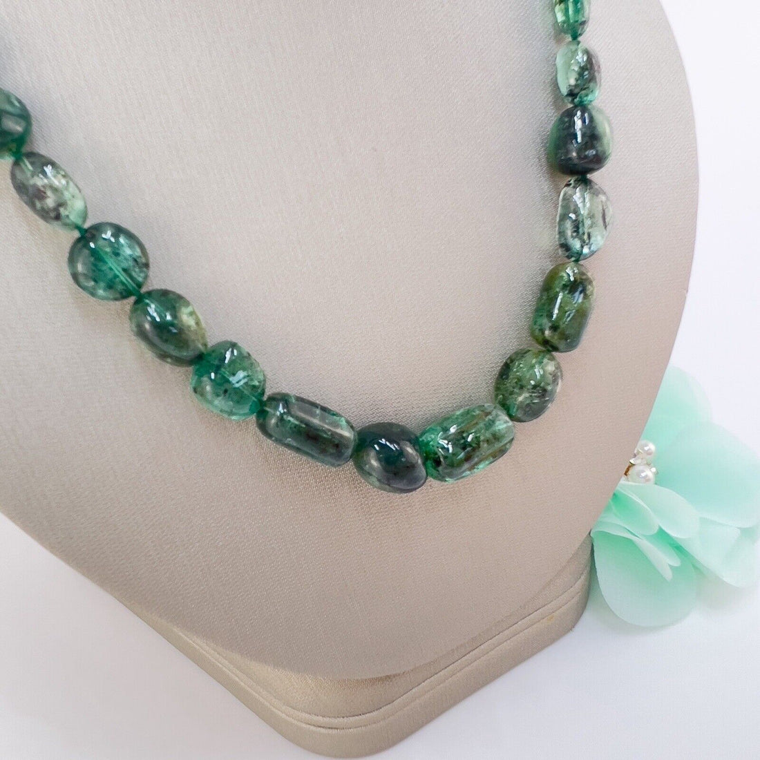 Genuine Emerald (170ct) 14k Yellow Gold Beaded Necklace, New 17.5"