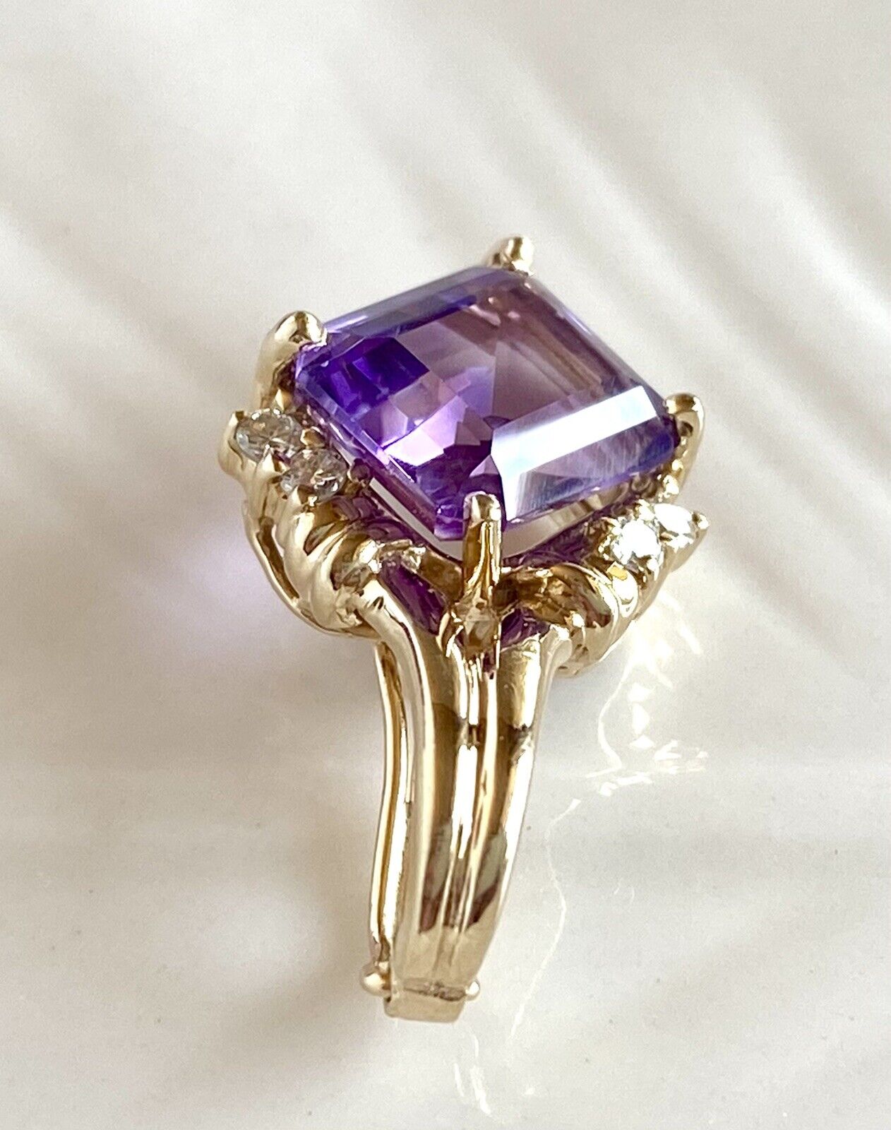 Vintage 14k Yellow Gold, Amethyst (5.12ct) & Diamond Enhancer/Pendant, New
