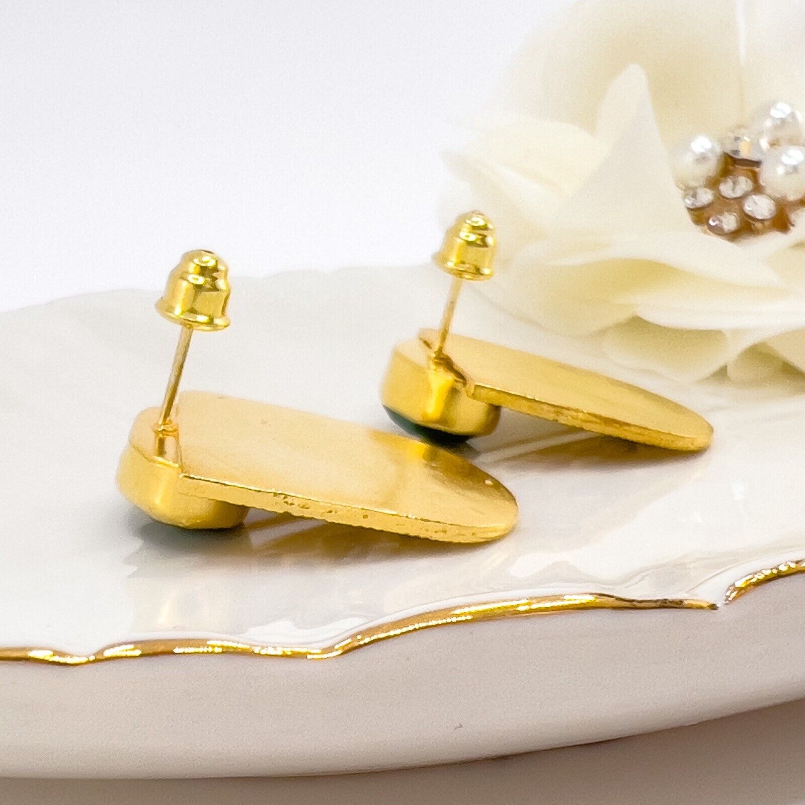 Genuine Emerald 22k Gold Over Sterling Silver Dangle Earrings, New