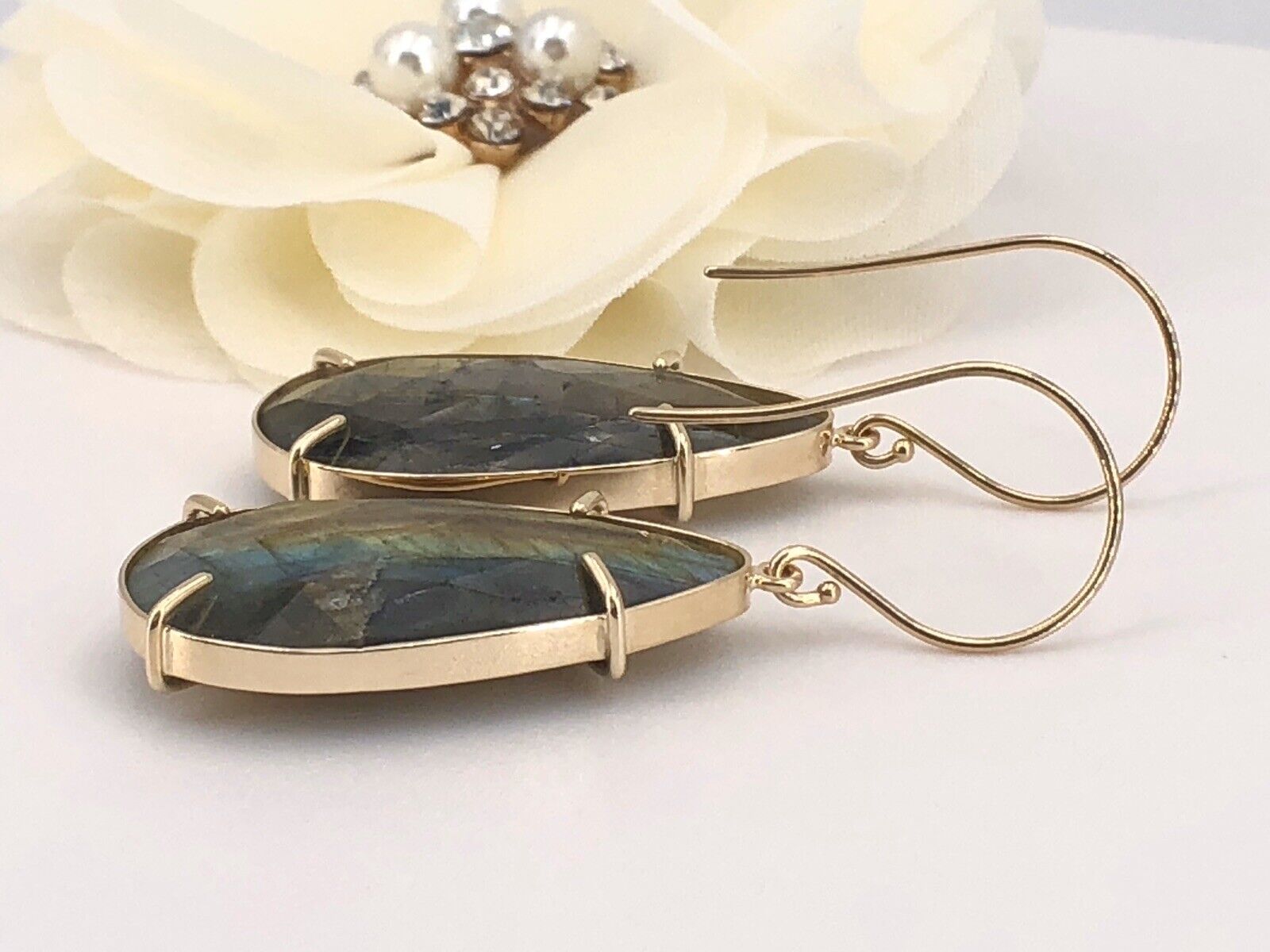Fabulous! Large (39ctw) Natural Labradorite Dangle/Drop Earrings, New 1.92"