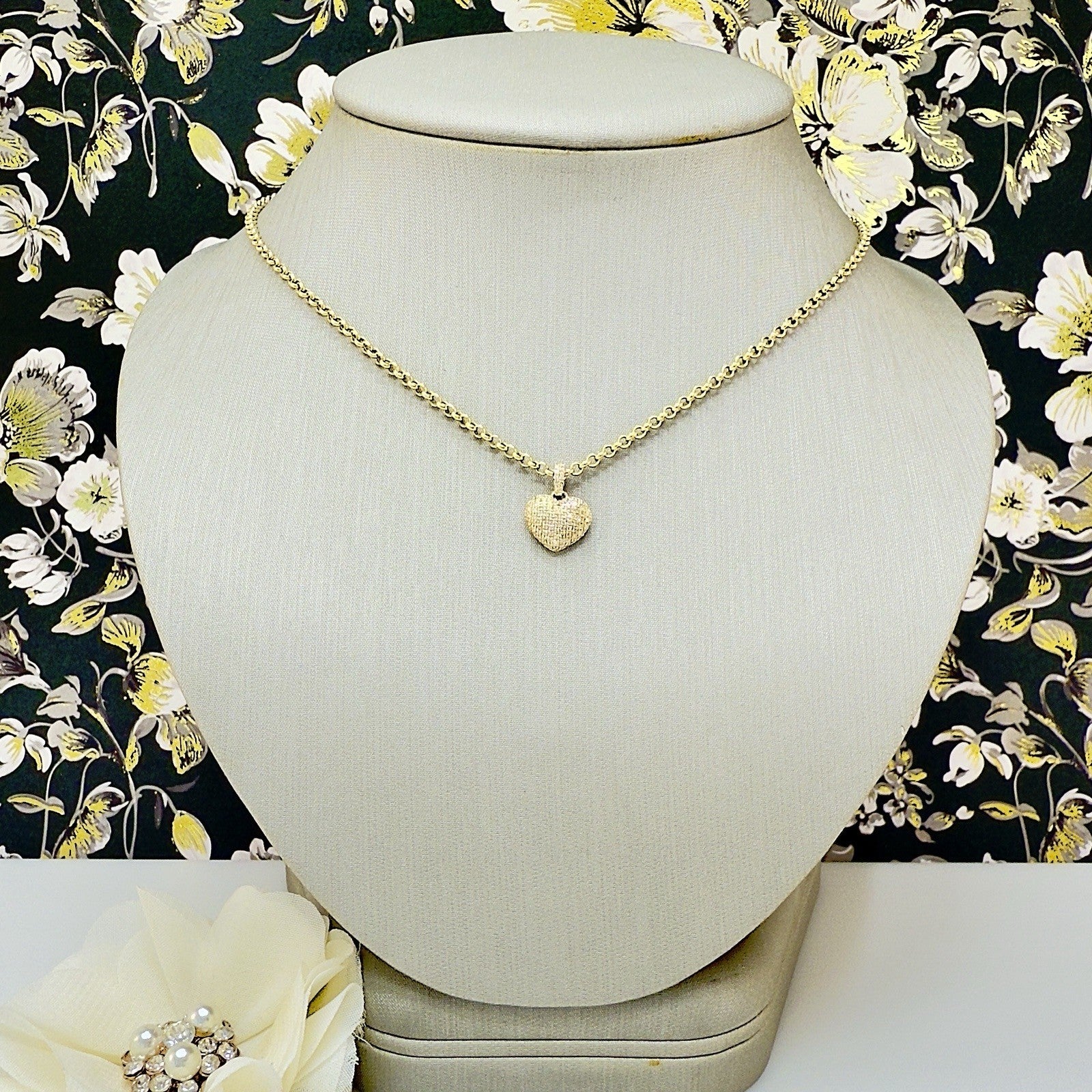 10k Yellow Gold Genuine Diamond Heart Pave Pendant, New