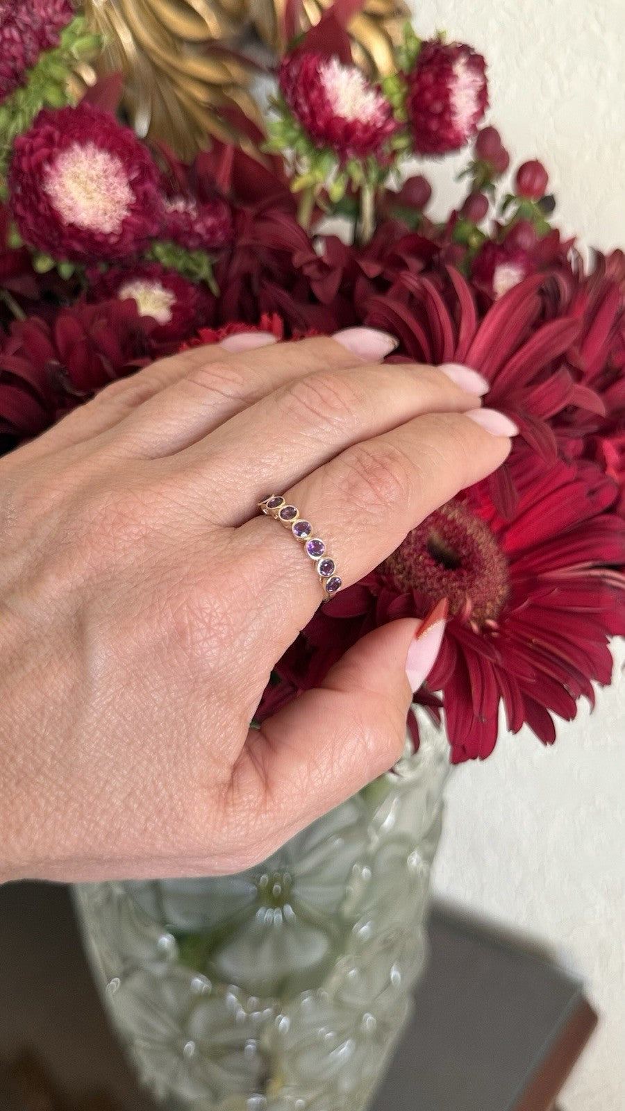 10k Yellow Gold Genuine Amethyst Ring Band, New, Sz 8.75