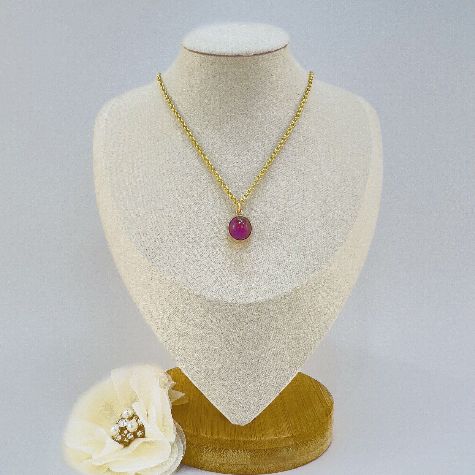 Genuine Star Ruby Solid 14k Yellow Gold Pendant, Newly Handcrafted